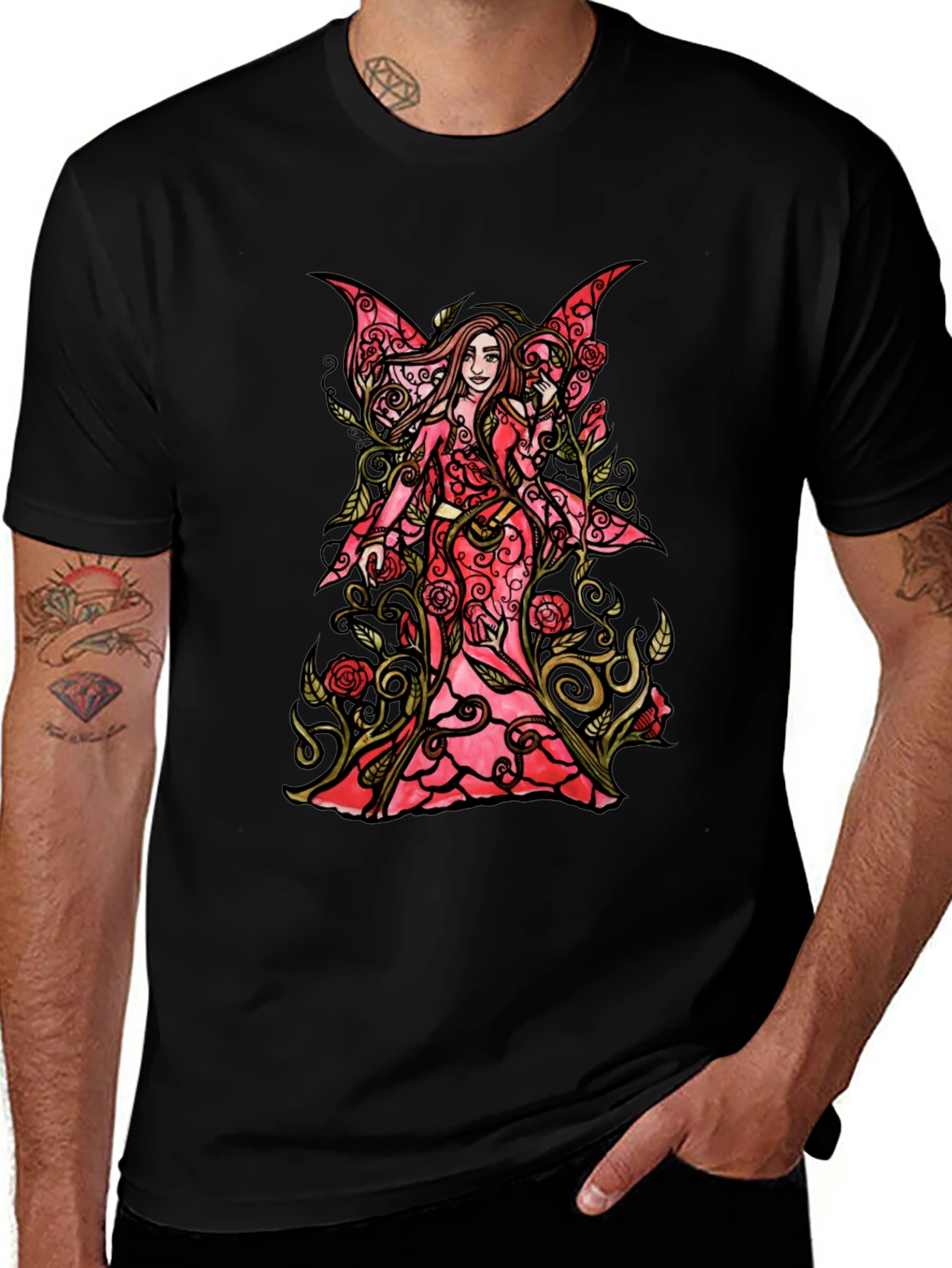 Fairy Roses Graphic Black T-Shirt