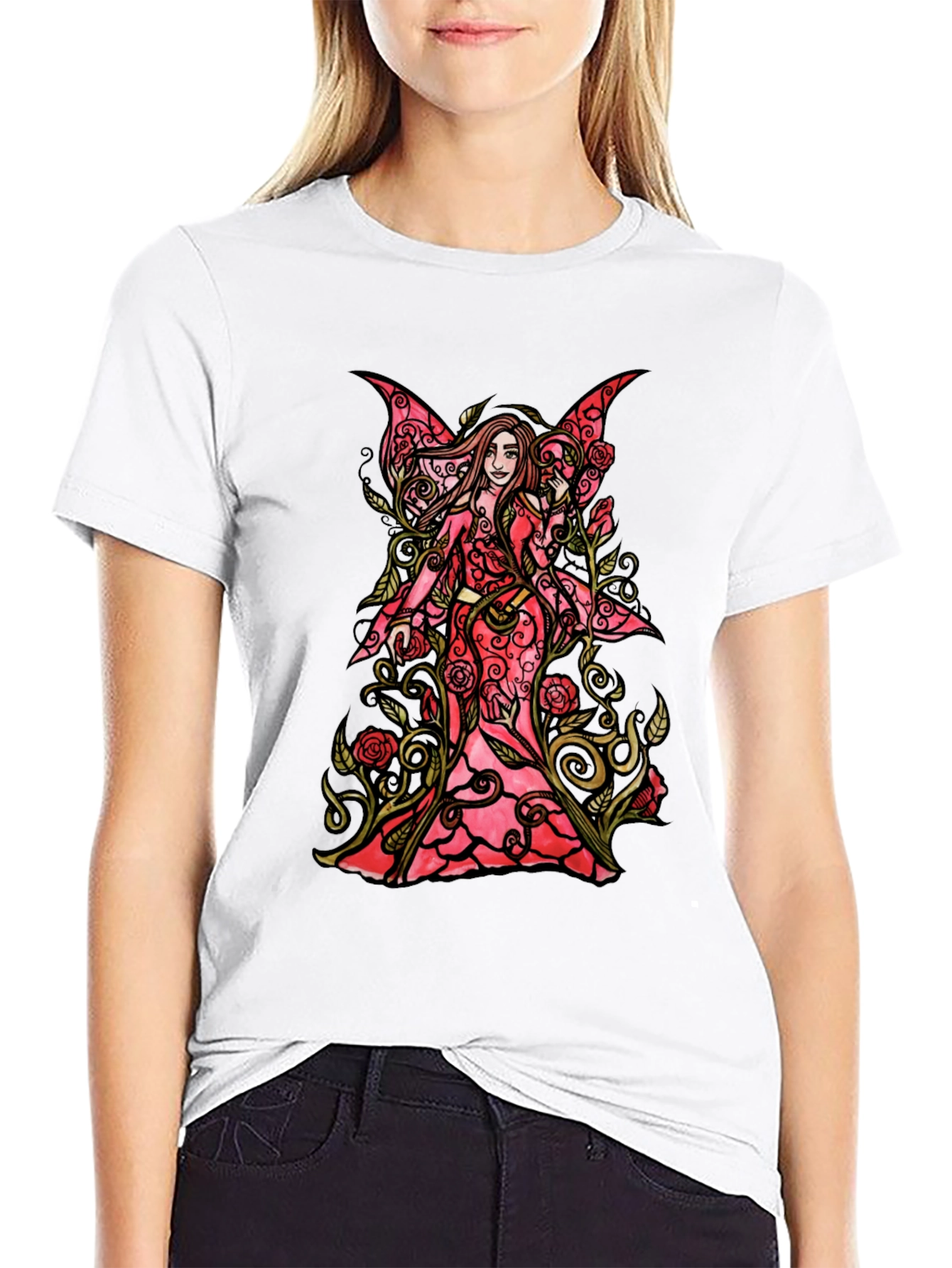 Fairy Roses Graphic Black T-Shirt
