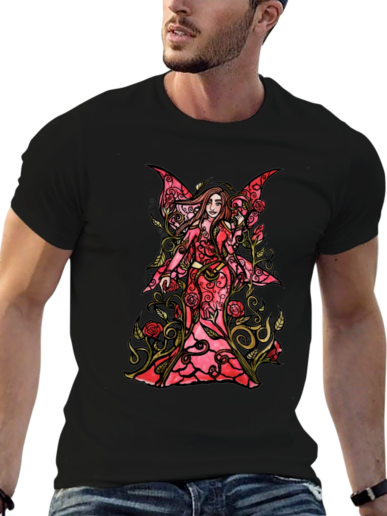 Fairy Roses Graphic Black T-Shirt
