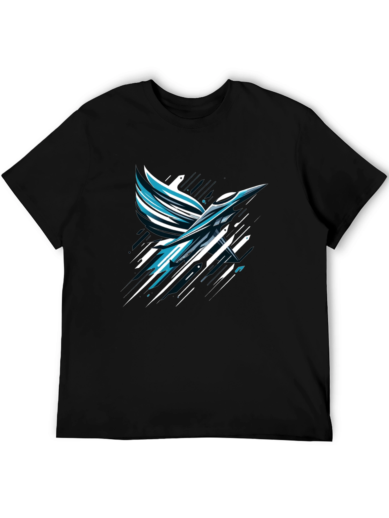 Abstract Bird Graphic Print Black T-Shirt