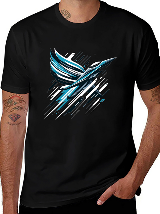 Abstract Bird Graphic Print Black T-Shirt