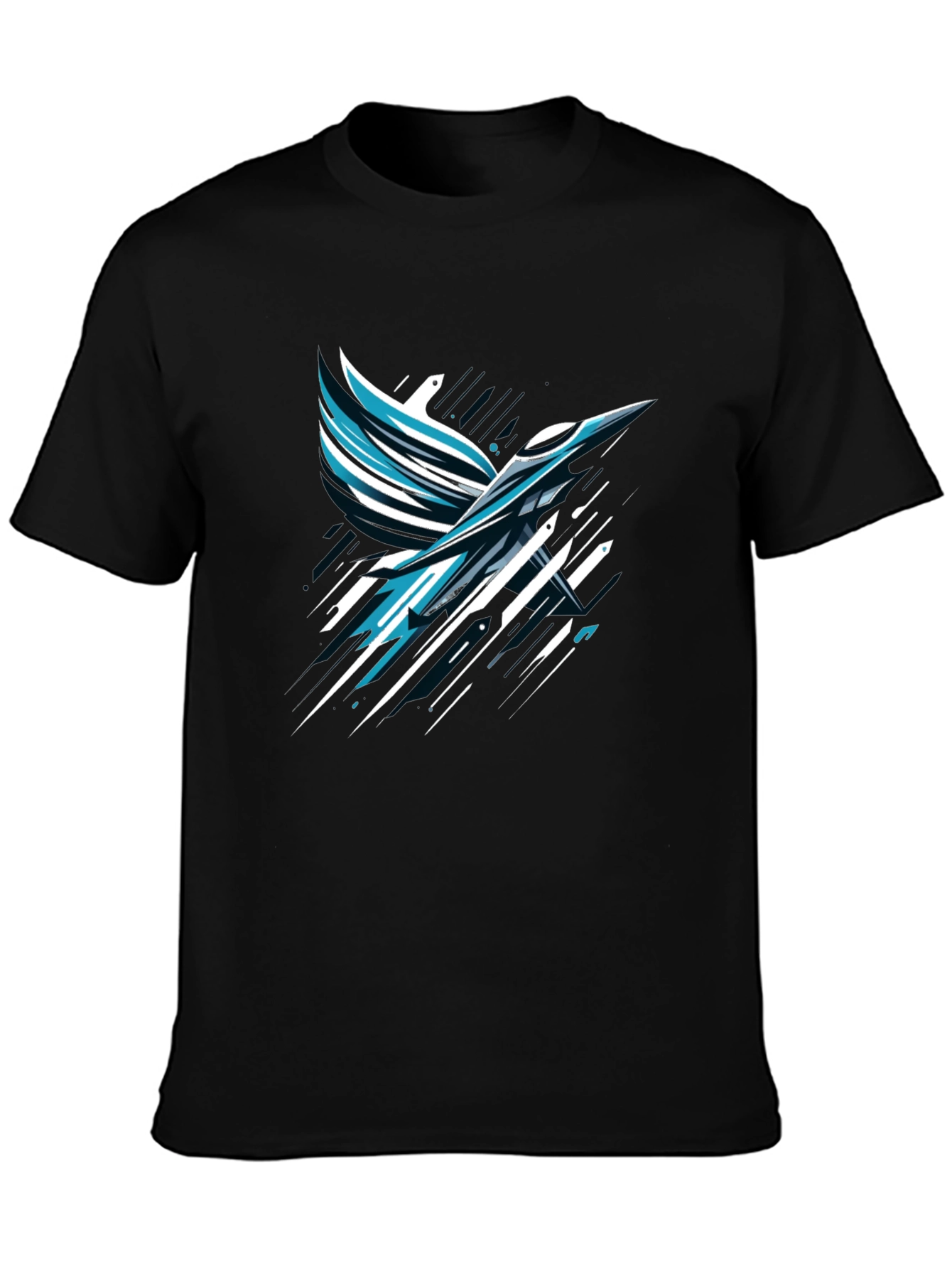 Abstract Bird Graphic Print Black T-Shirt