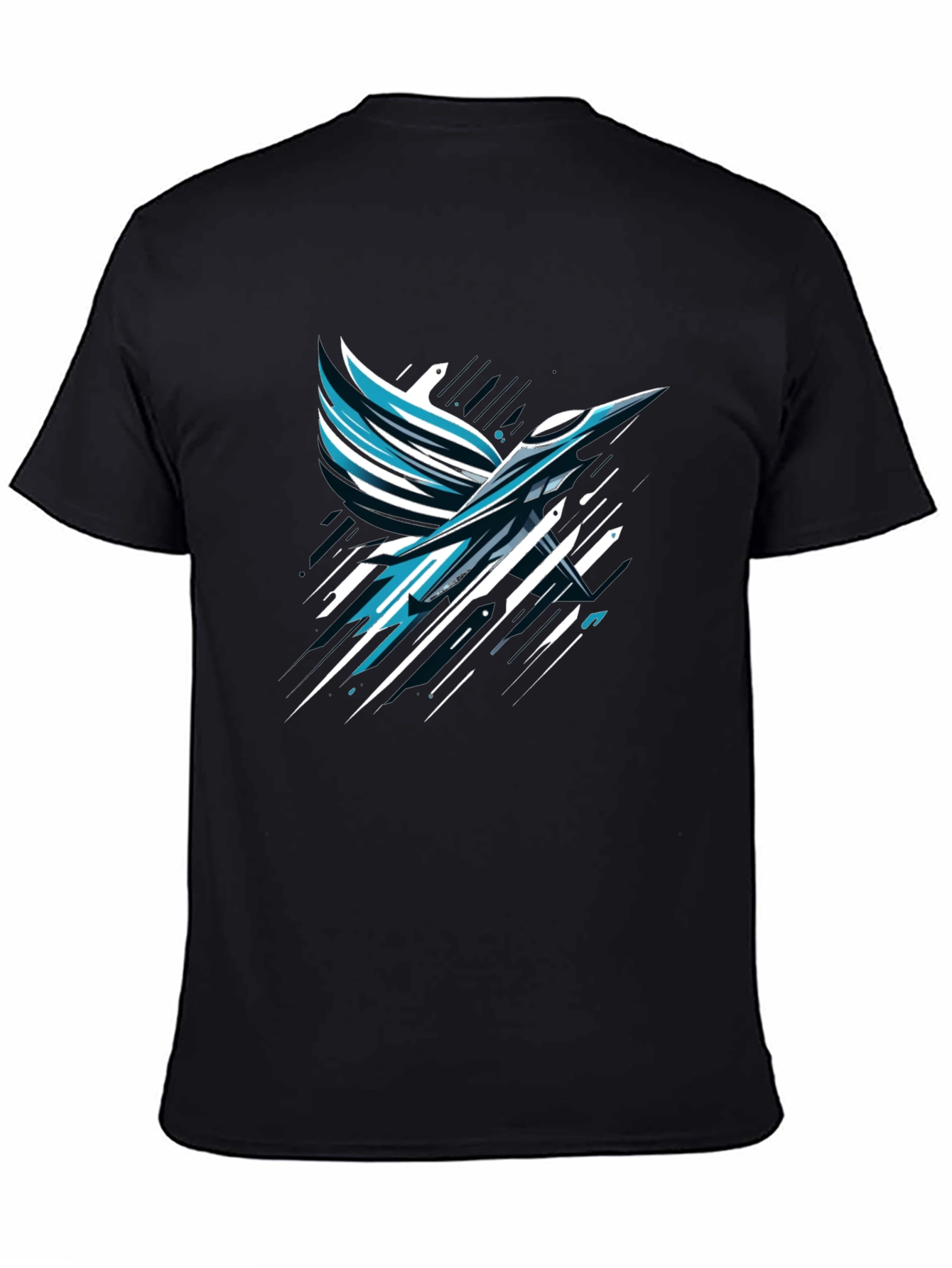 Abstract Bird Graphic Print Black T-Shirt