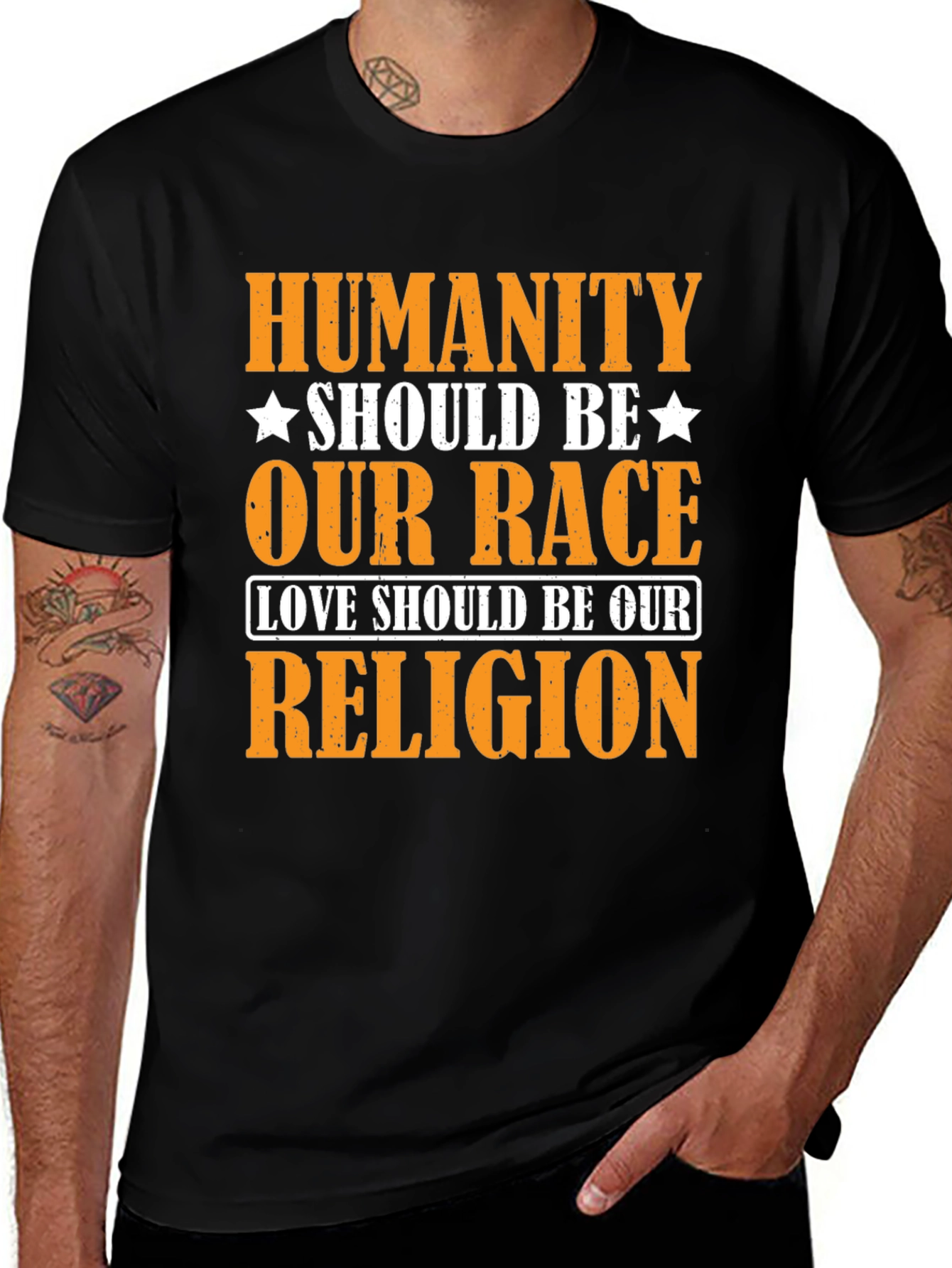 Humanity Our Race Love Our Religion Graphic T-Shirt
