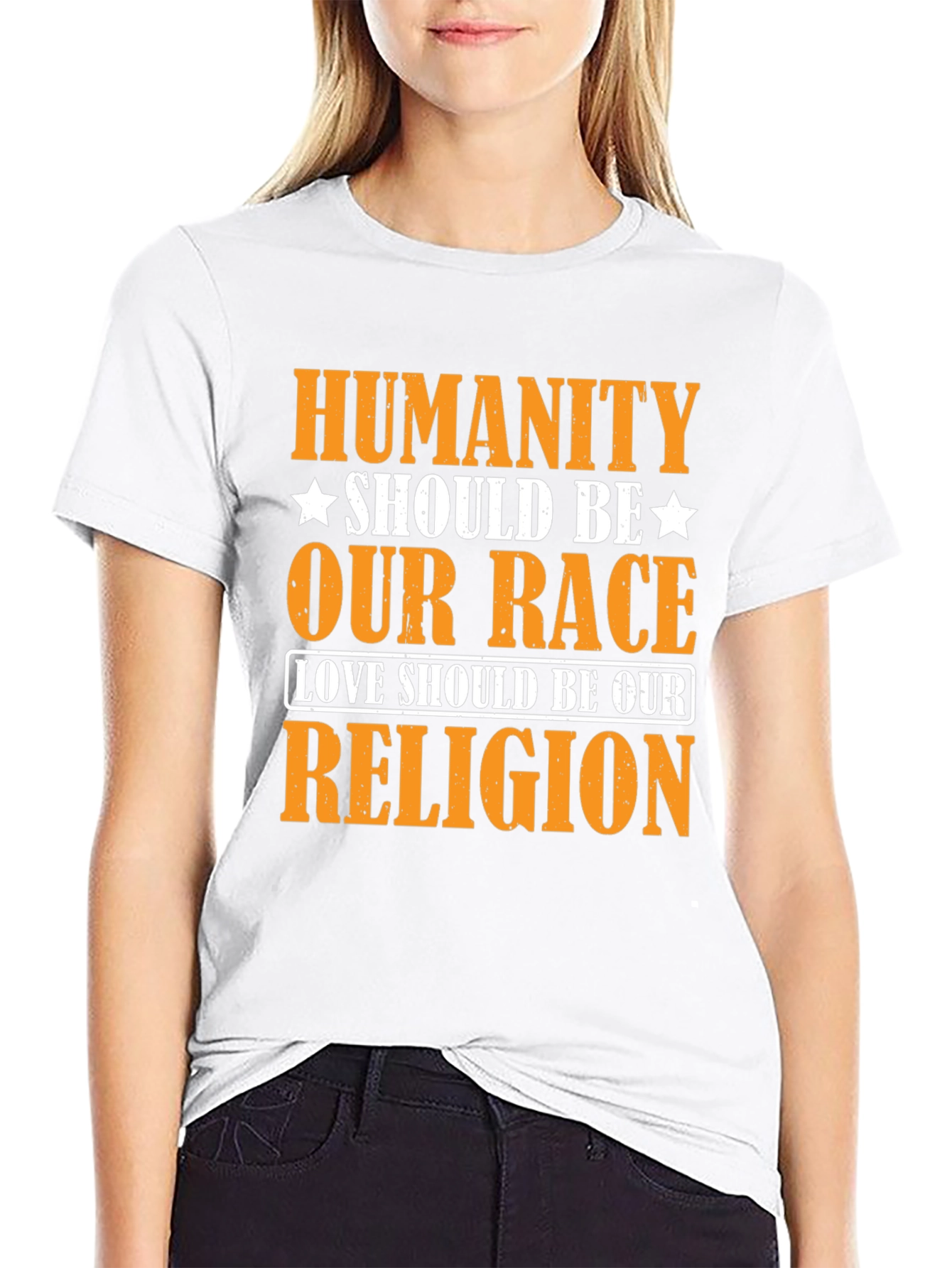 Humanity Our Race Love Our Religion Graphic T-Shirt