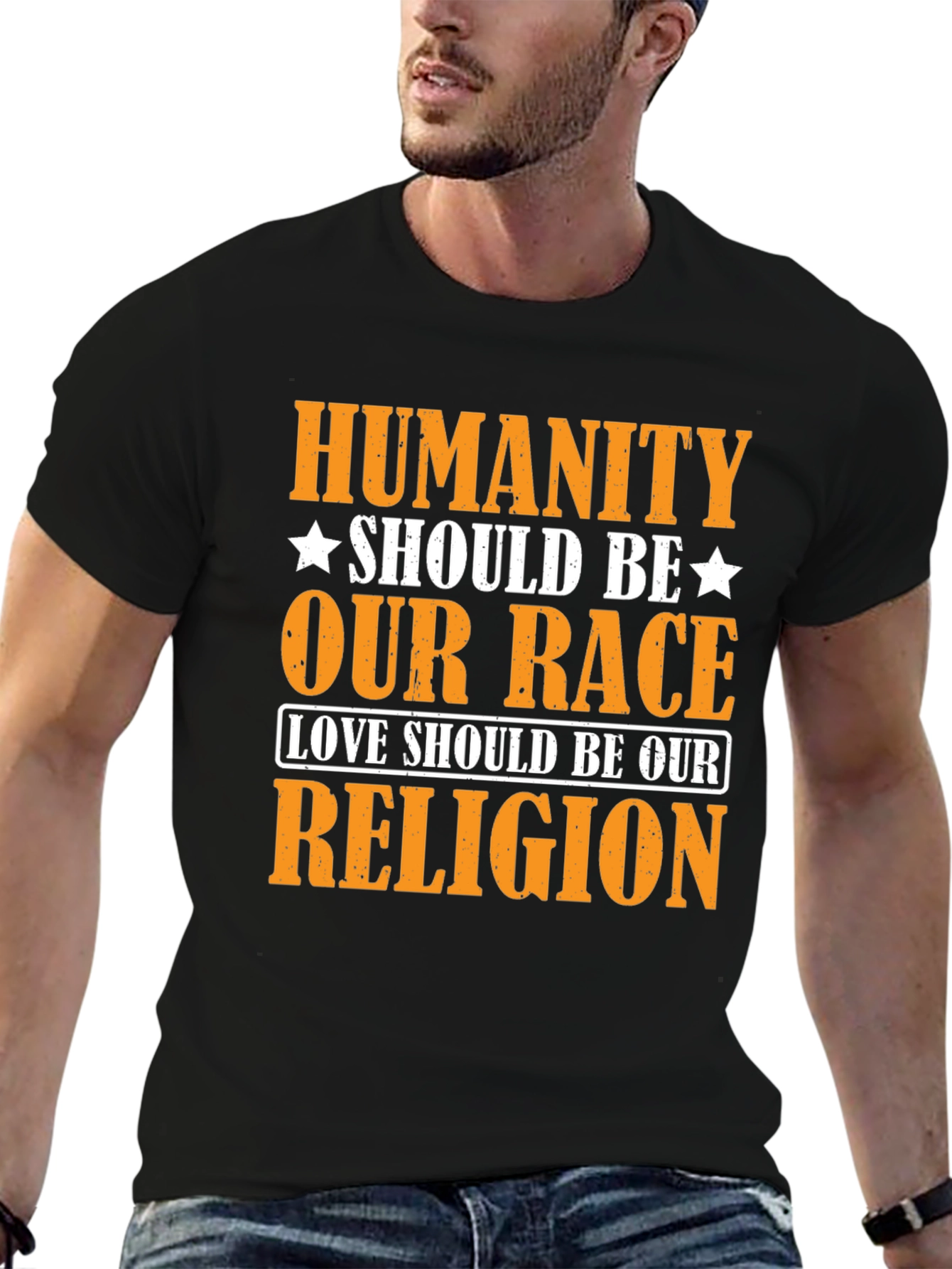 Humanity Our Race Love Our Religion Graphic T-Shirt