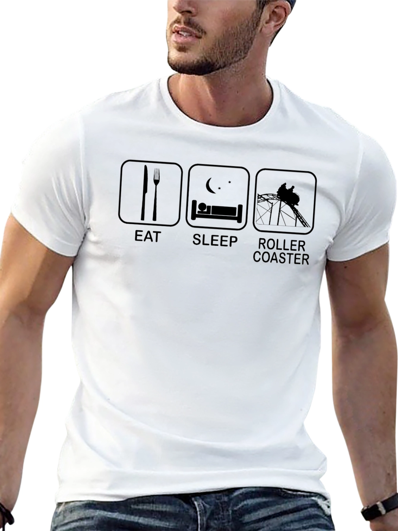 Eat Sleep Roller Coaster T-Shirt - Black Graphic Tee