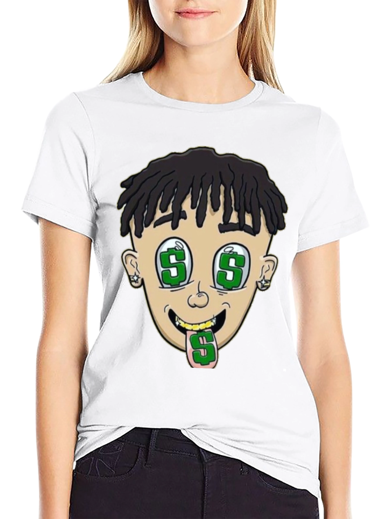 Cartoon Money Face Black T-Shirt