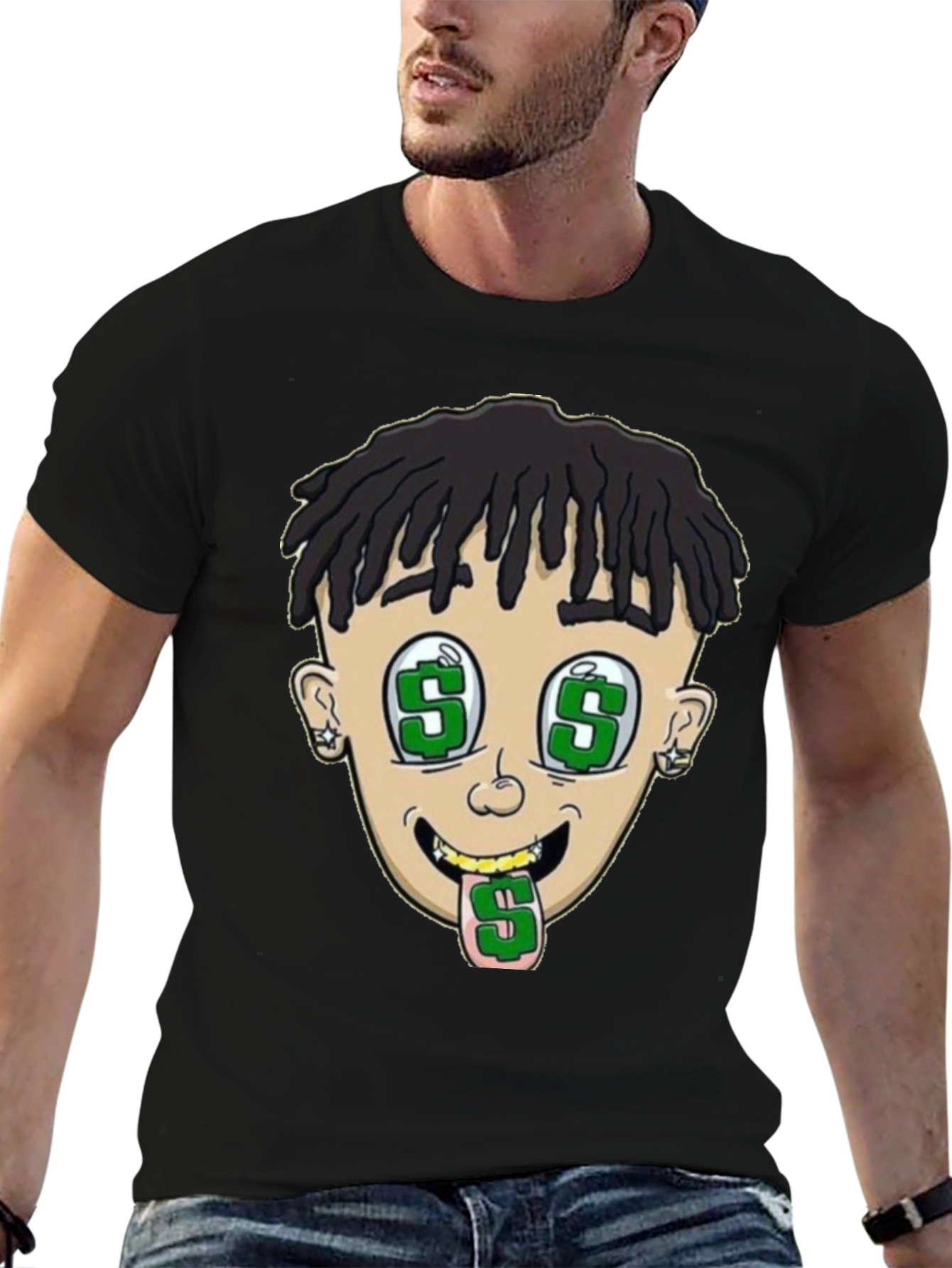 Cartoon Money Face Black T-Shirt