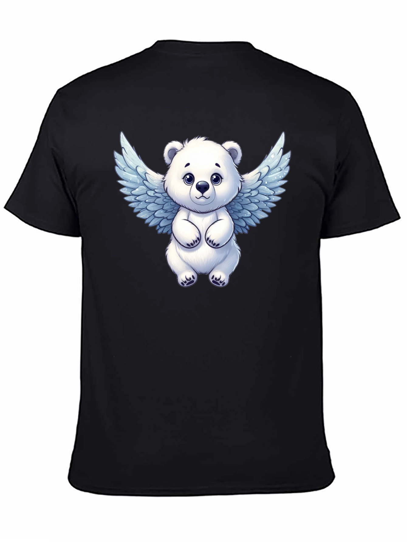 Cute Angel Bear Graphic Tee - Black