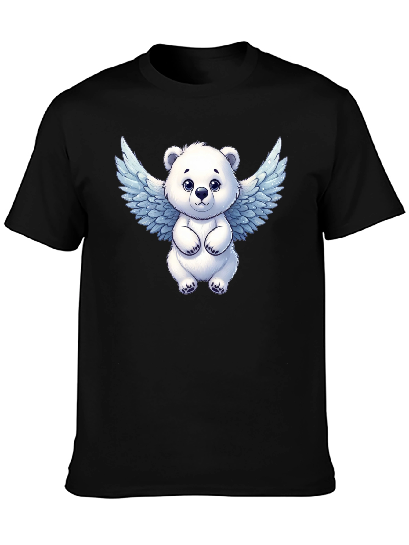 Cute Angel Bear Graphic Tee - Black