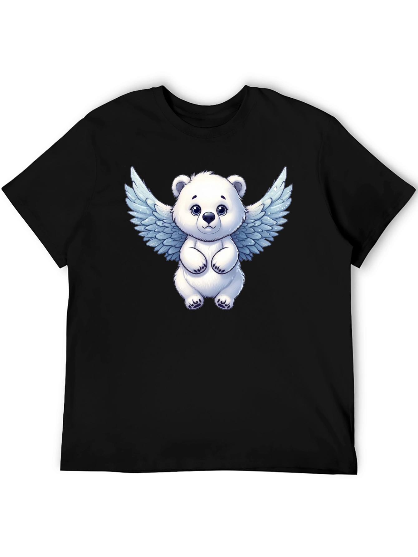 Cute Angel Bear Graphic Tee - Black