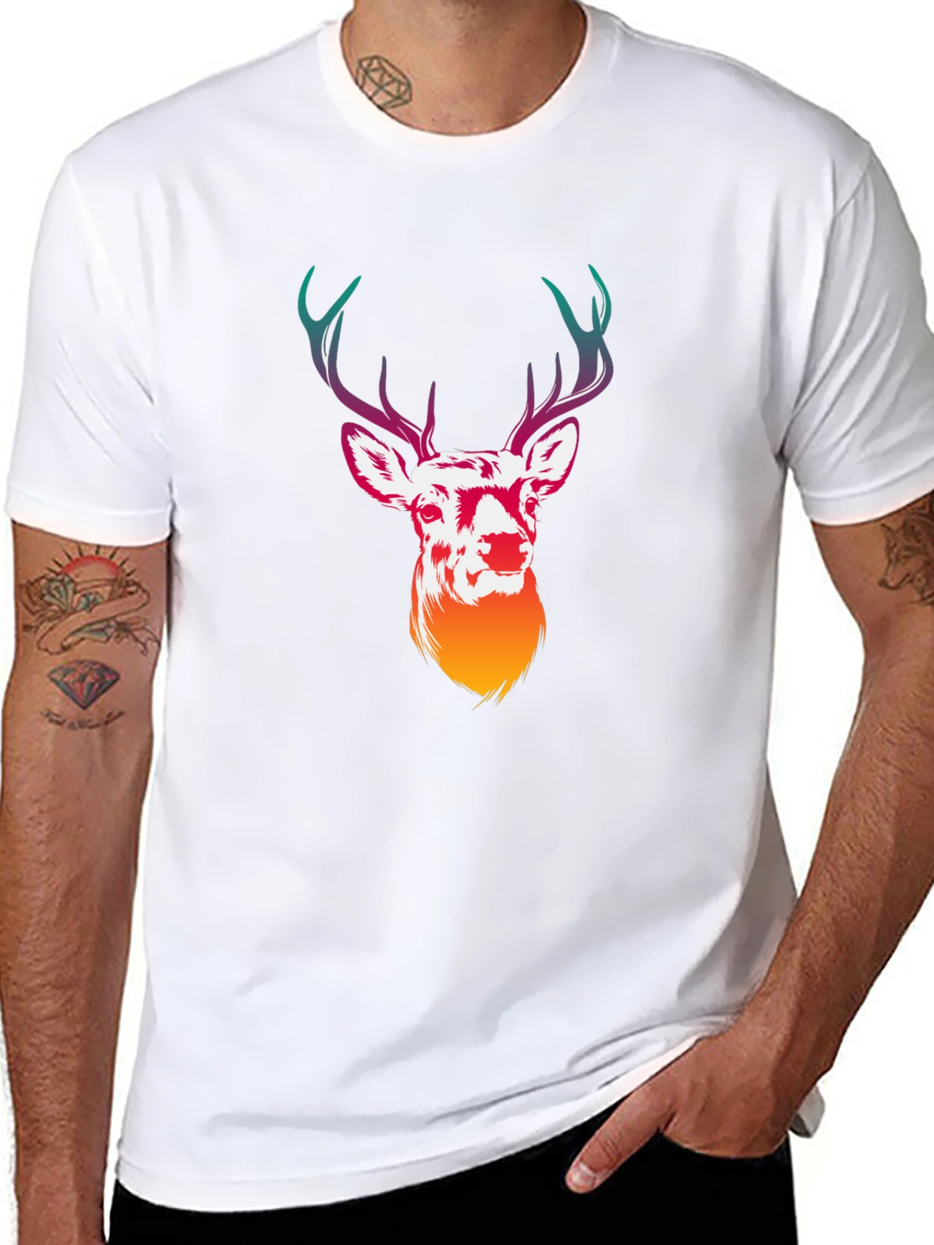Deer Graphic Tee - Mens Black Crew Neck T-Shirt