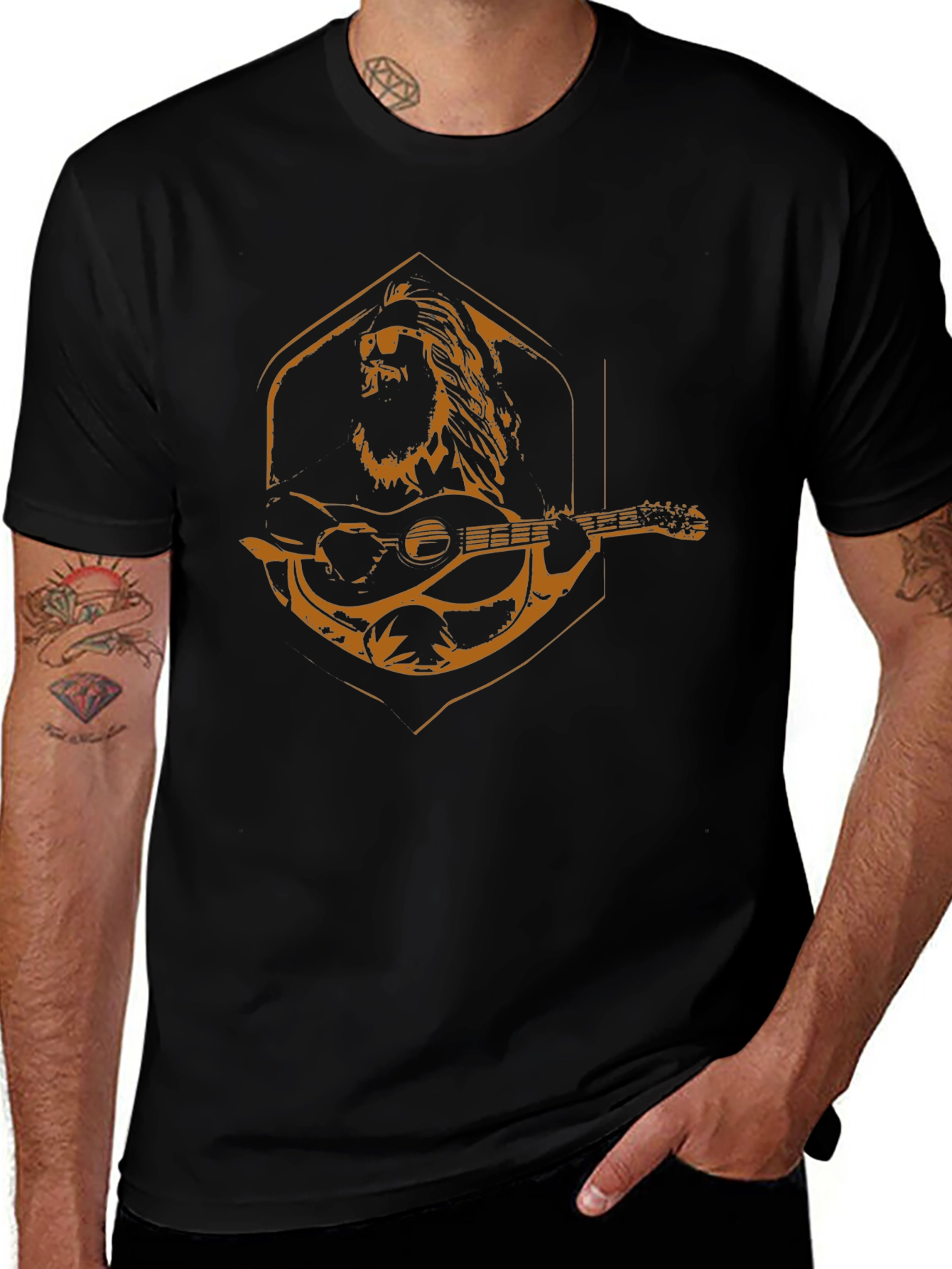Lion Guitar Graphic Tee - Mens Black T-Shirt