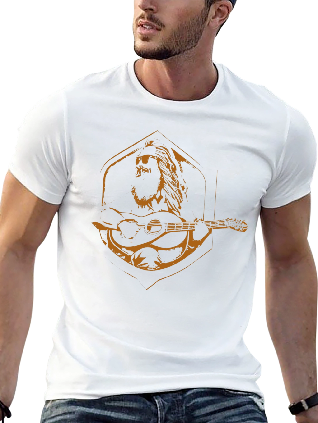 Lion Guitar Graphic Tee - Mens Black T-Shirt