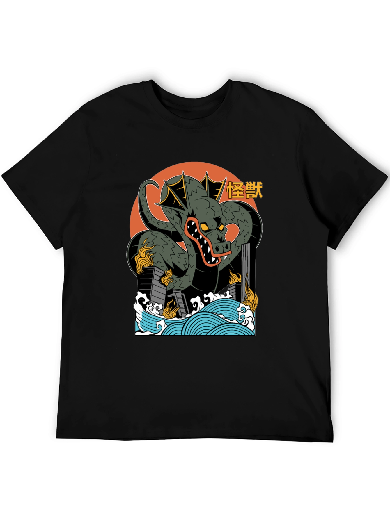 Kaiju Dragon Graphic Tee - Black Cotton T-Shirt