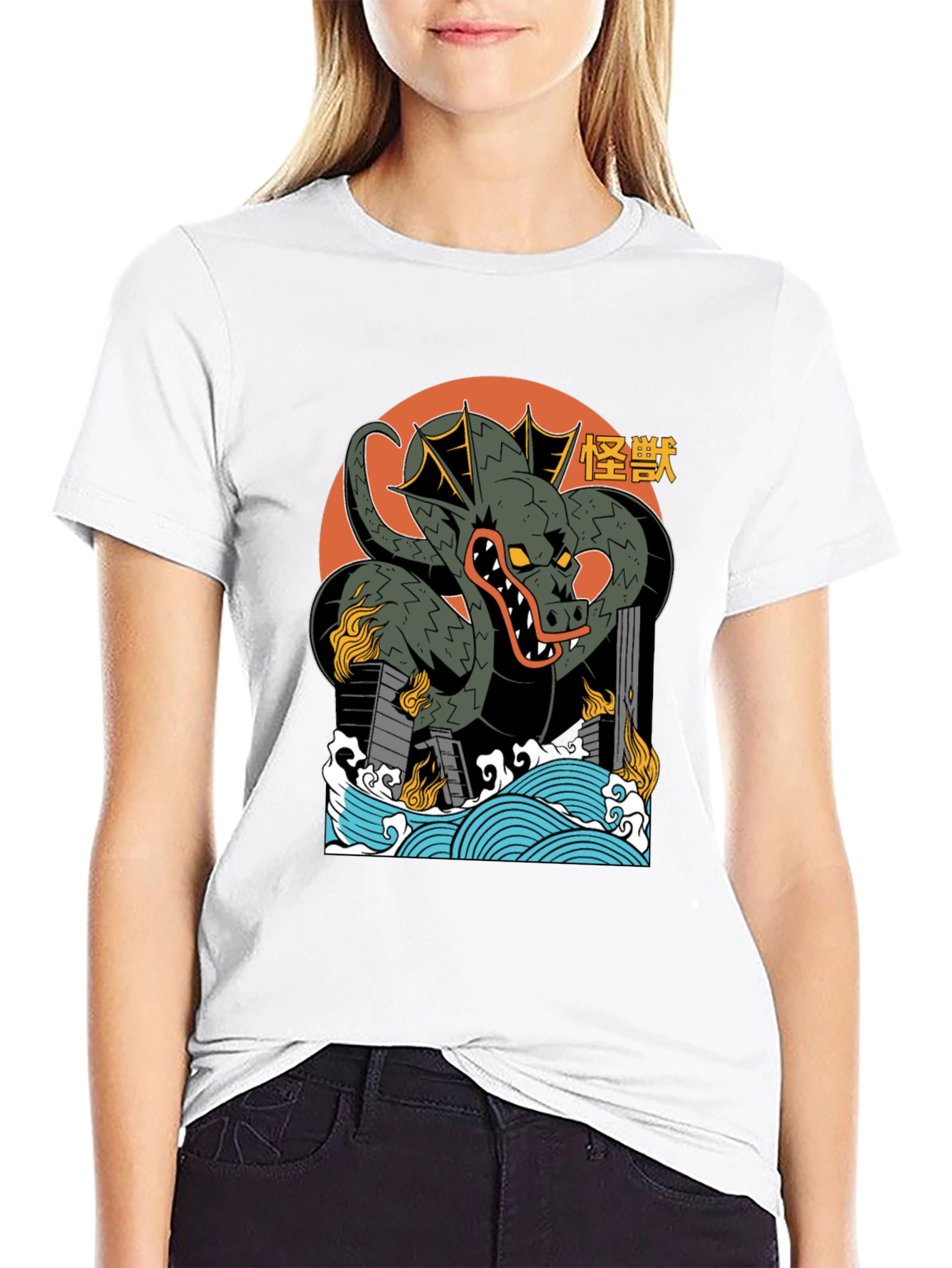 Kaiju Dragon Graphic Tee - Black Cotton T-Shirt