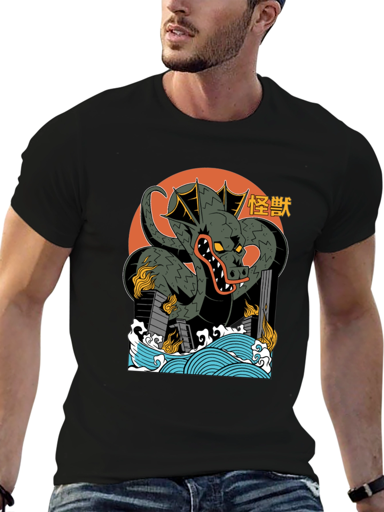 Kaiju Dragon Graphic Tee - Black Cotton T-Shirt