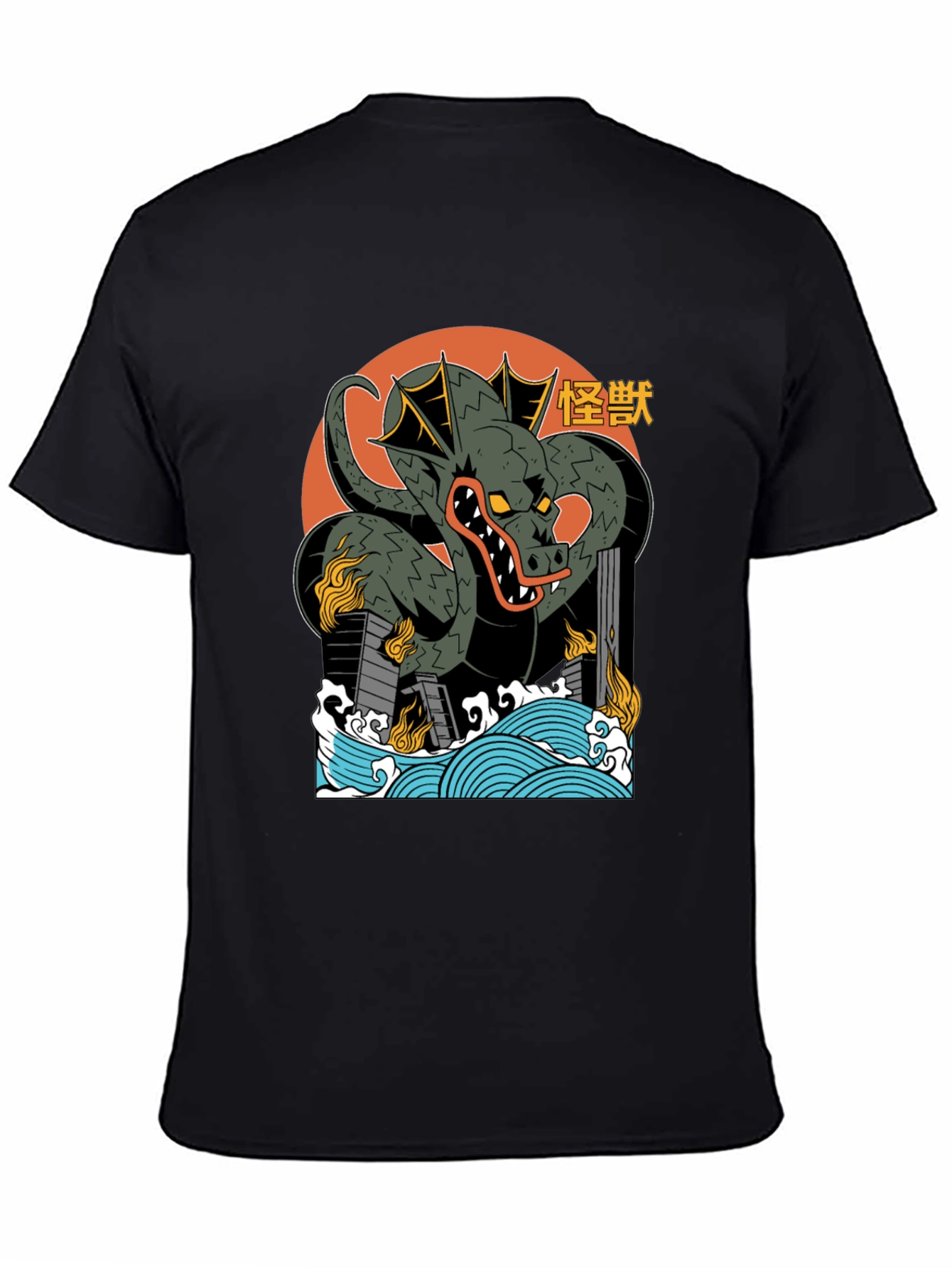 Kaiju Dragon Graphic Tee - Black Cotton T-Shirt