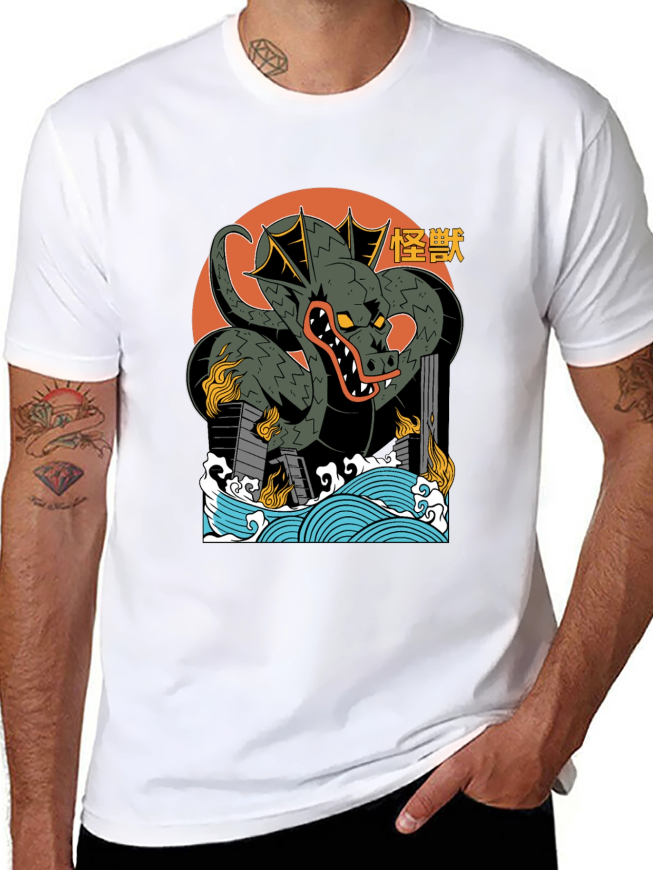 Kaiju Dragon Graphic Tee - Black Cotton T-Shirt