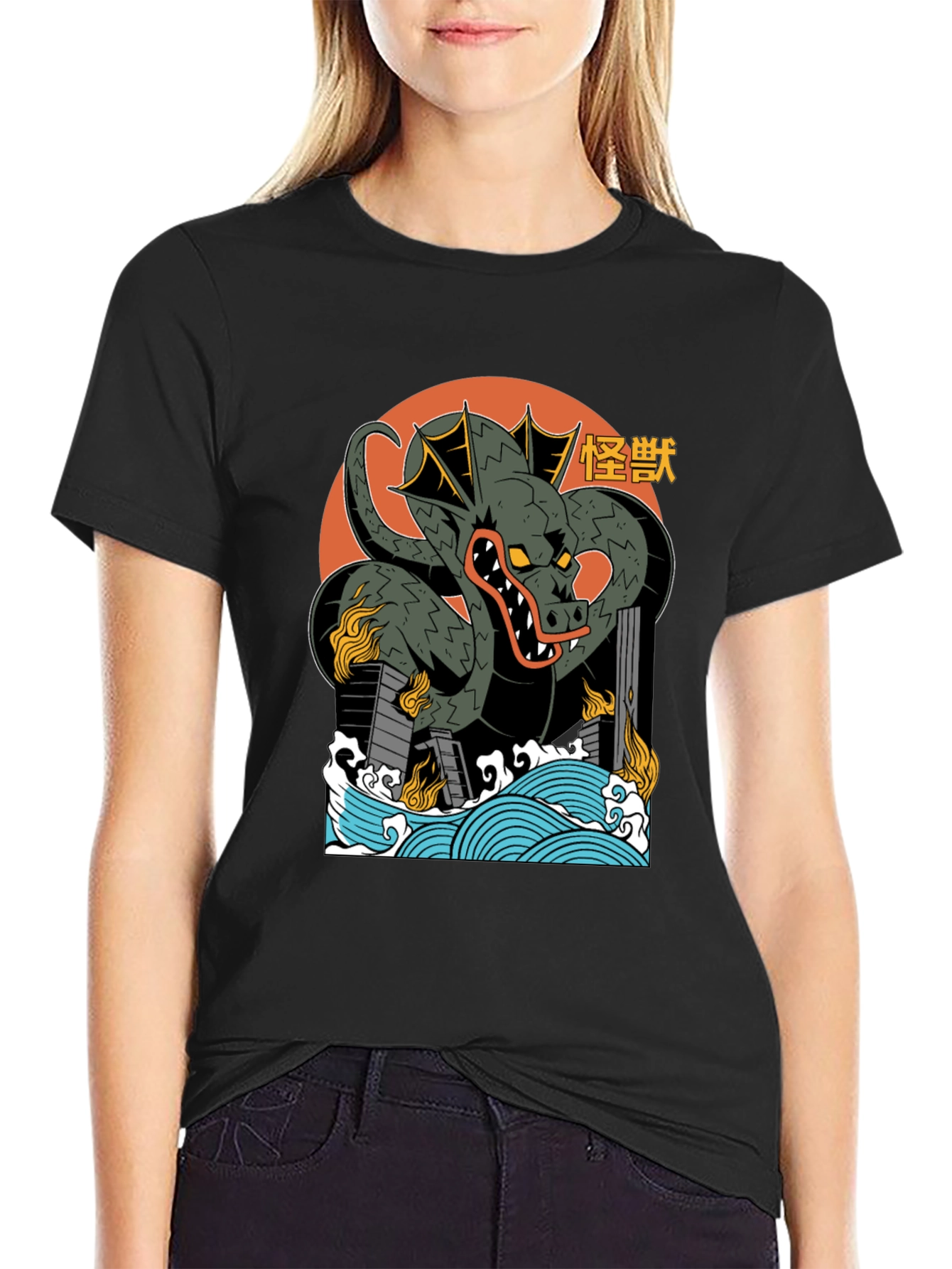 Kaiju Dragon Graphic Tee - Black Cotton T-Shirt