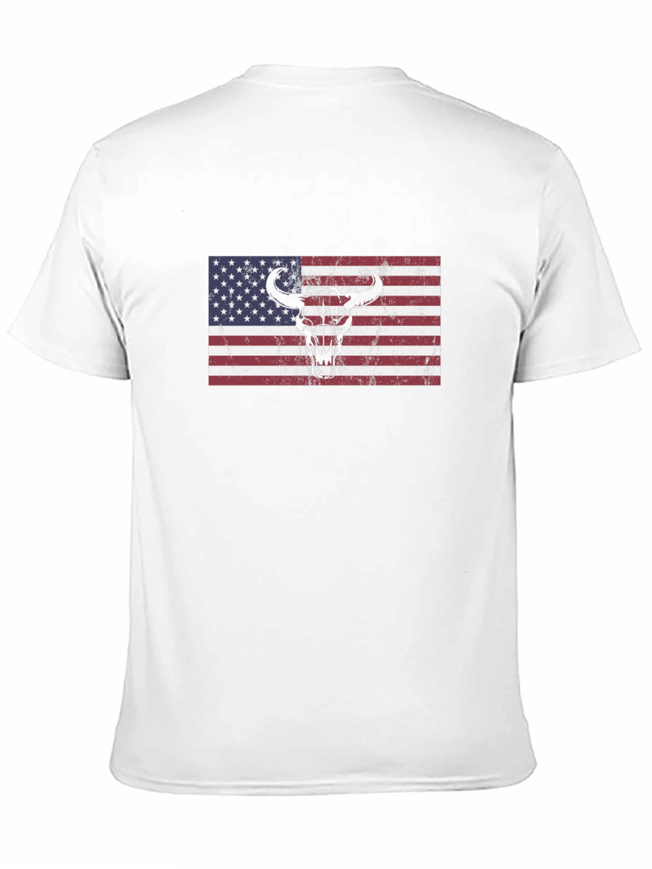 American Flag Bull Skull Graphic Tee - Black