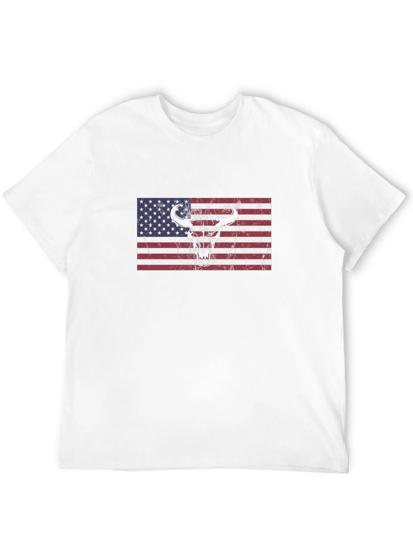 American Flag Bull Skull Graphic Tee - Black