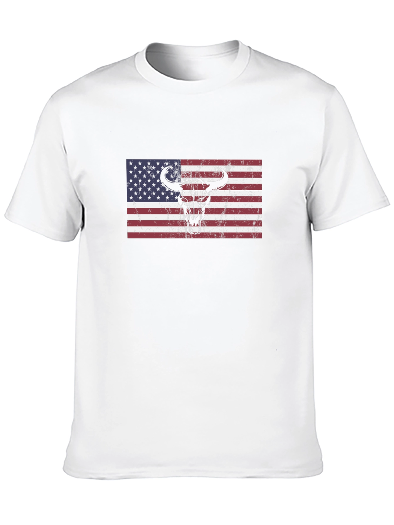 American Flag Bull Skull Graphic Tee - Black