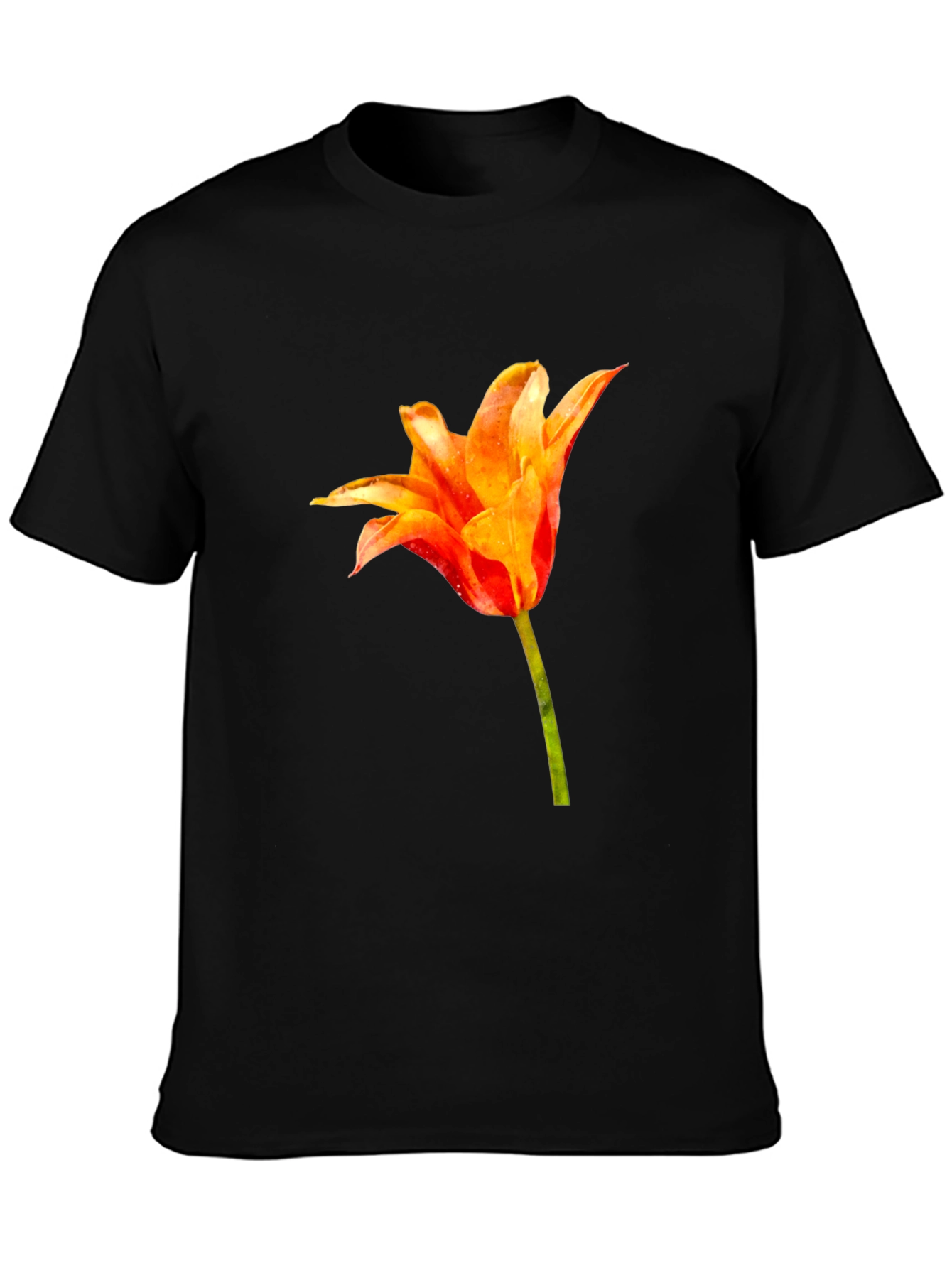 Tulip Flower Graphic Black T-Shirt