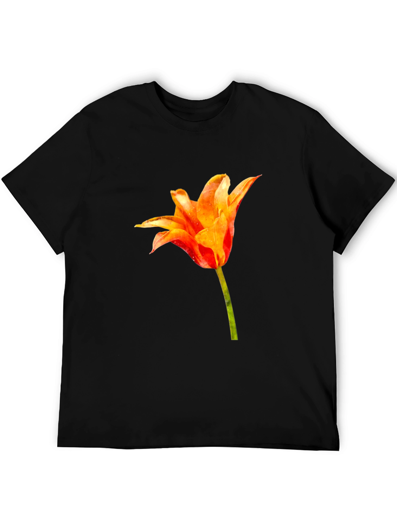 Tulip Flower Graphic Black T-Shirt