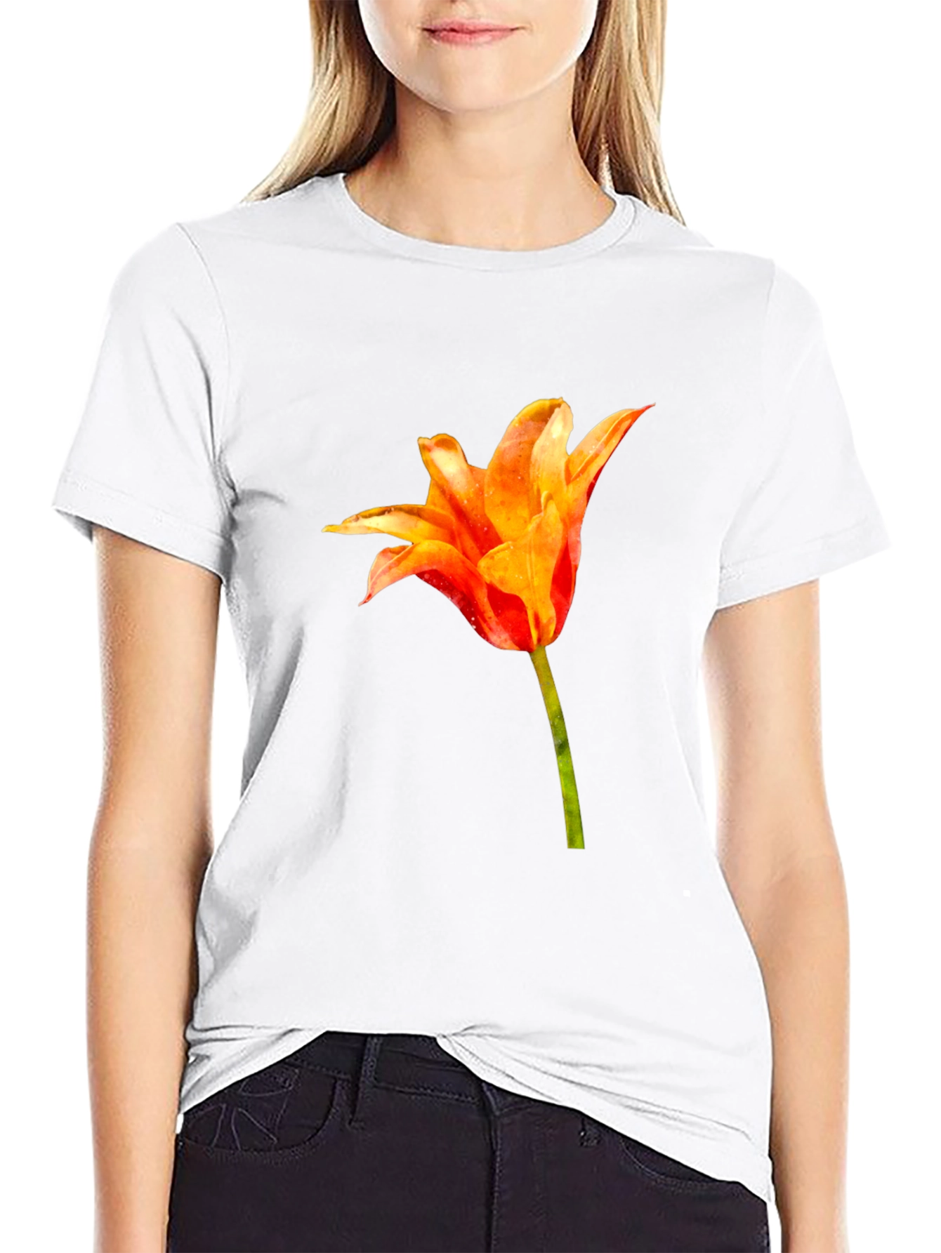 Tulip Flower Graphic Black T-Shirt