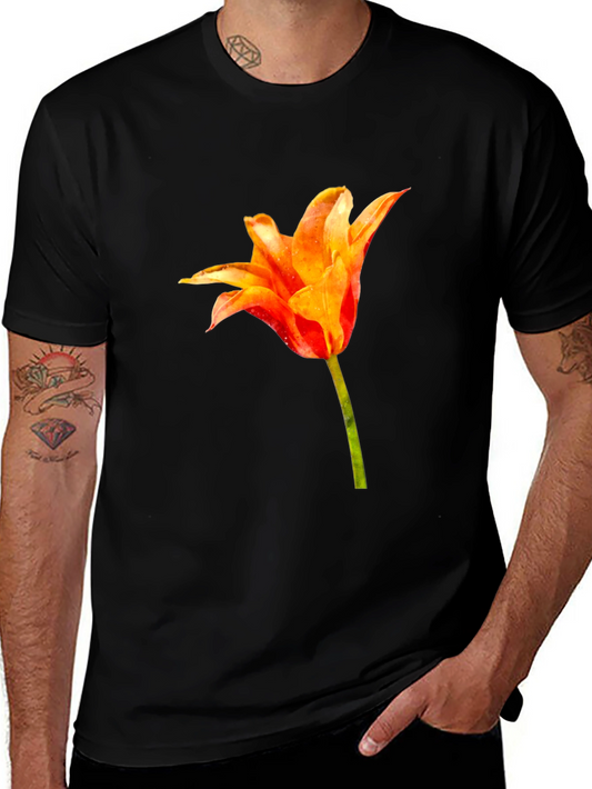 Tulip Flower Graphic Black T-Shirt