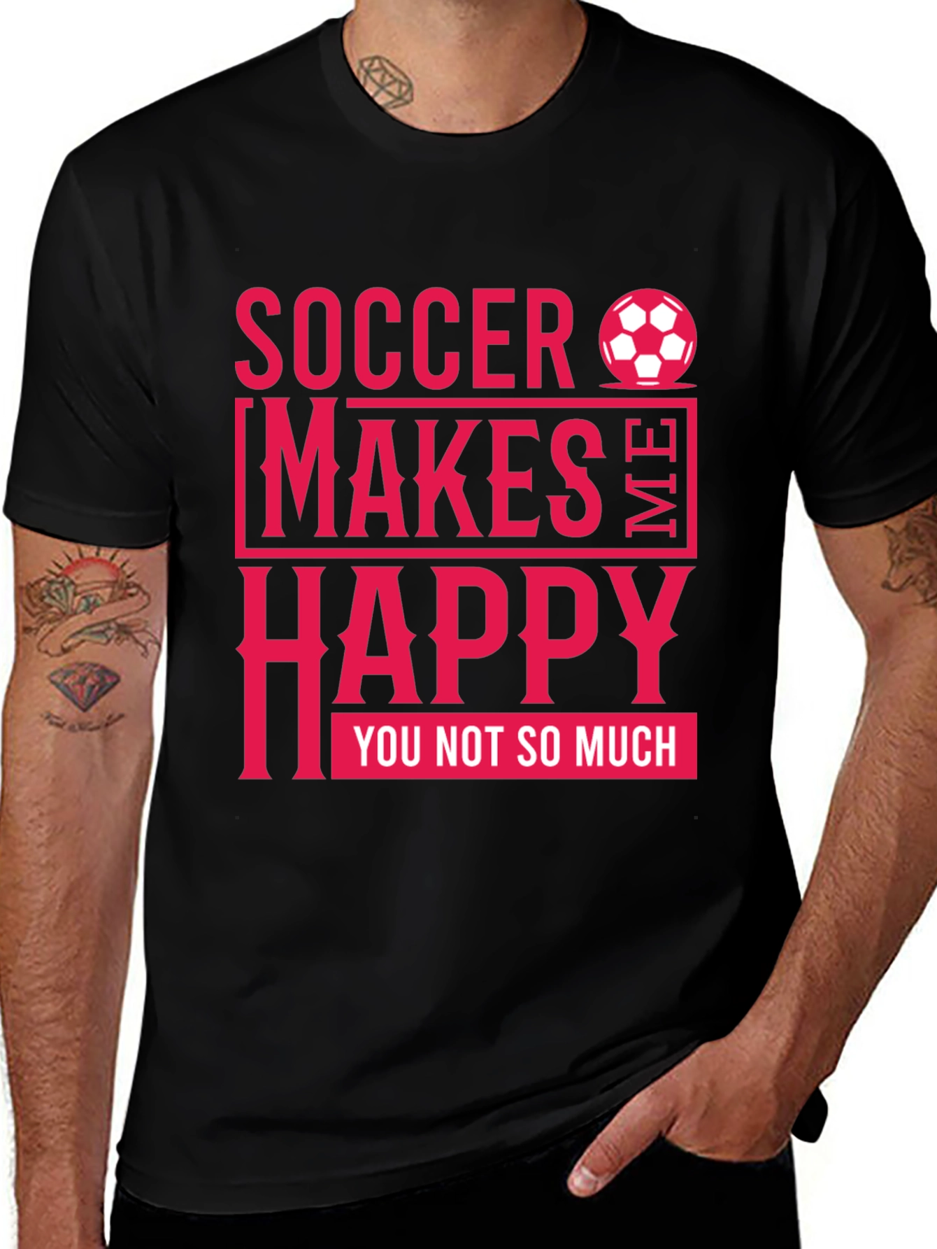 Soccer Makes Me Happy Mens Black T-Shirt