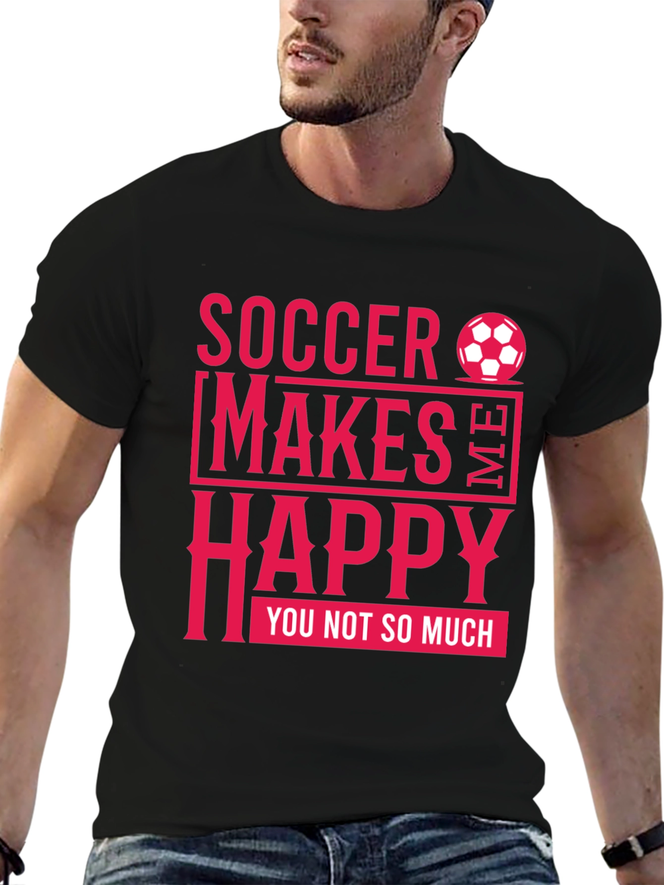 Soccer Makes Me Happy Mens Black T-Shirt
