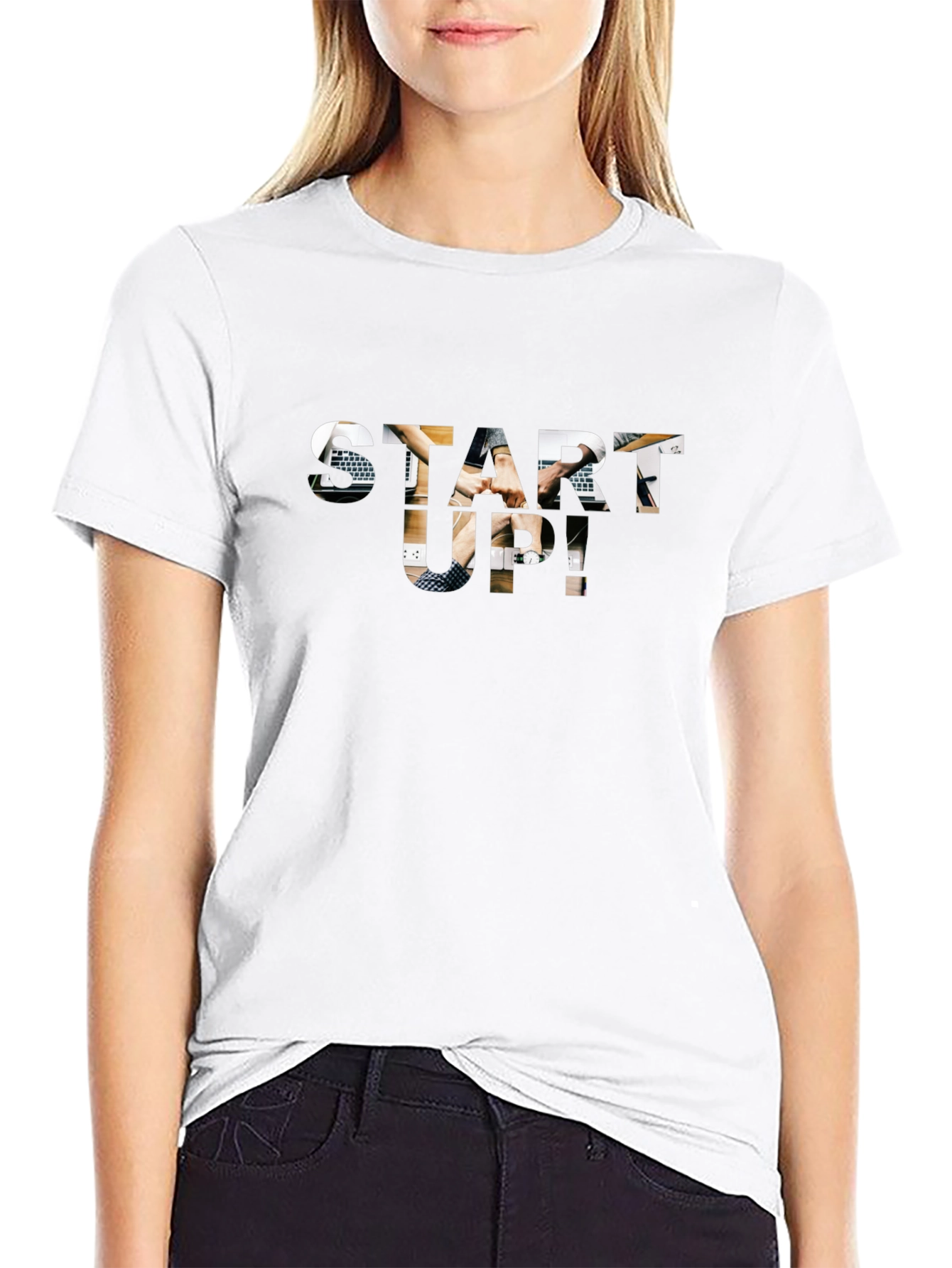 Start-Up Graphic Print Black Cotton T-Shirt