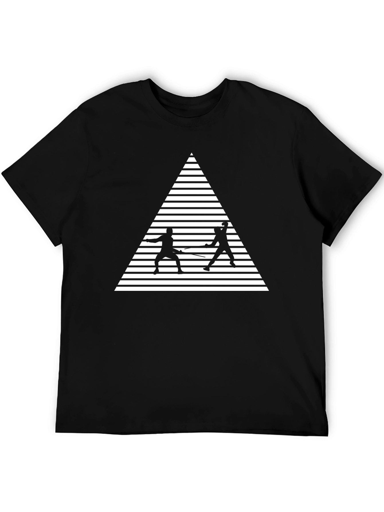 Fencing Triangle Graphic Tee - Black Cotton Shirt