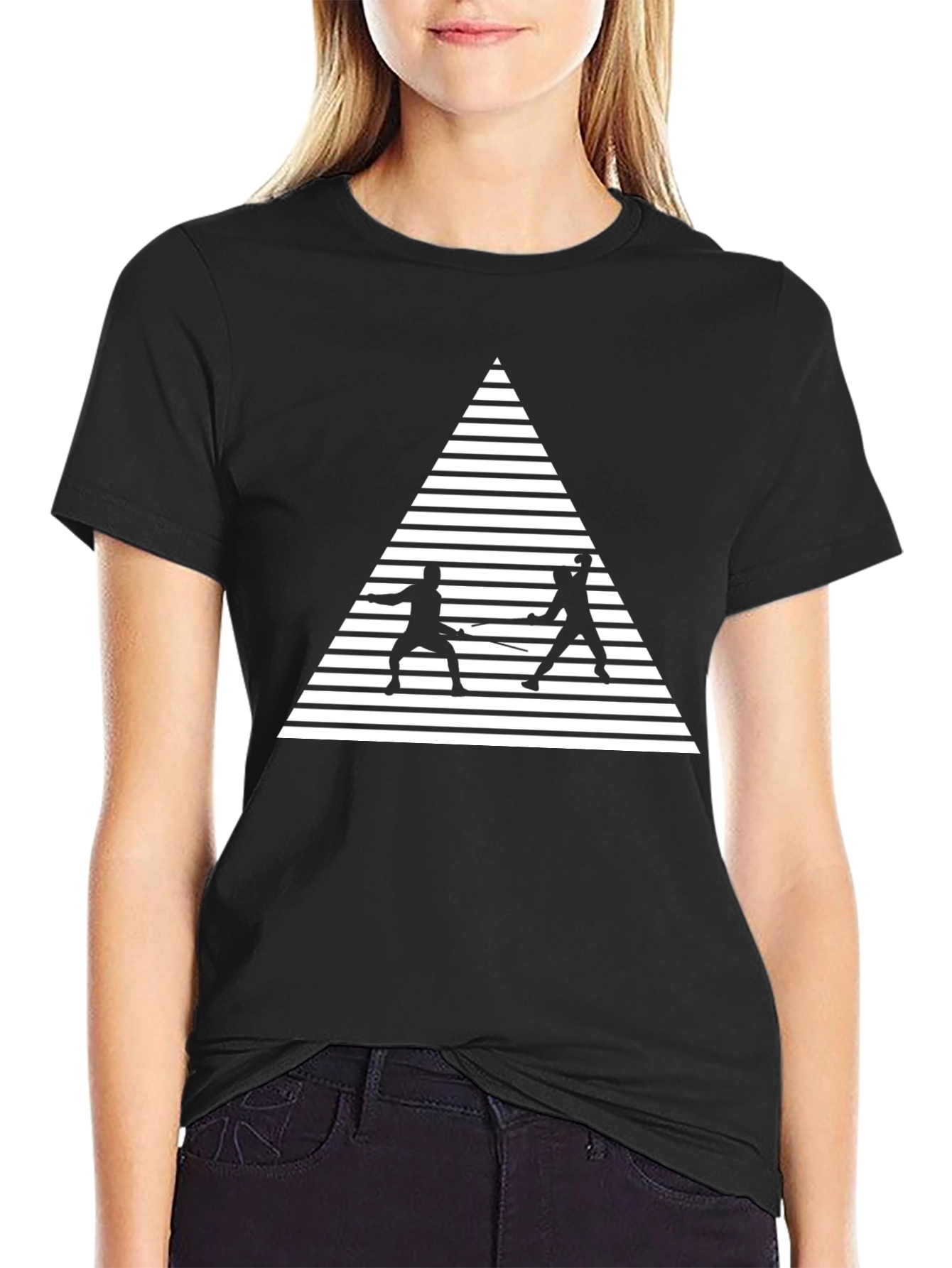 Fencing Triangle Graphic Tee - Black Cotton Shirt