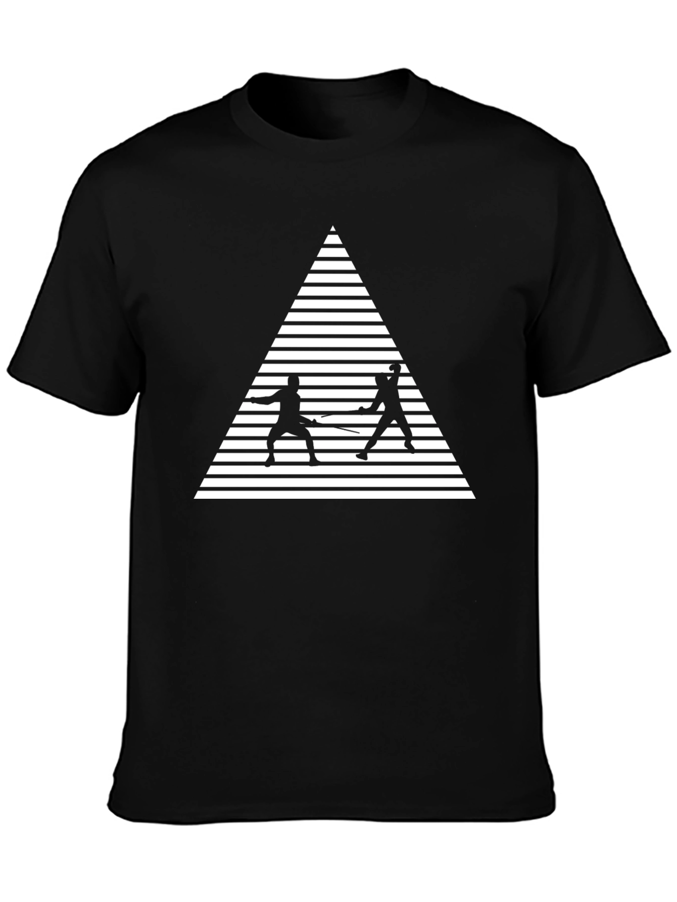 Fencing Triangle Graphic Tee - Black Cotton Shirt