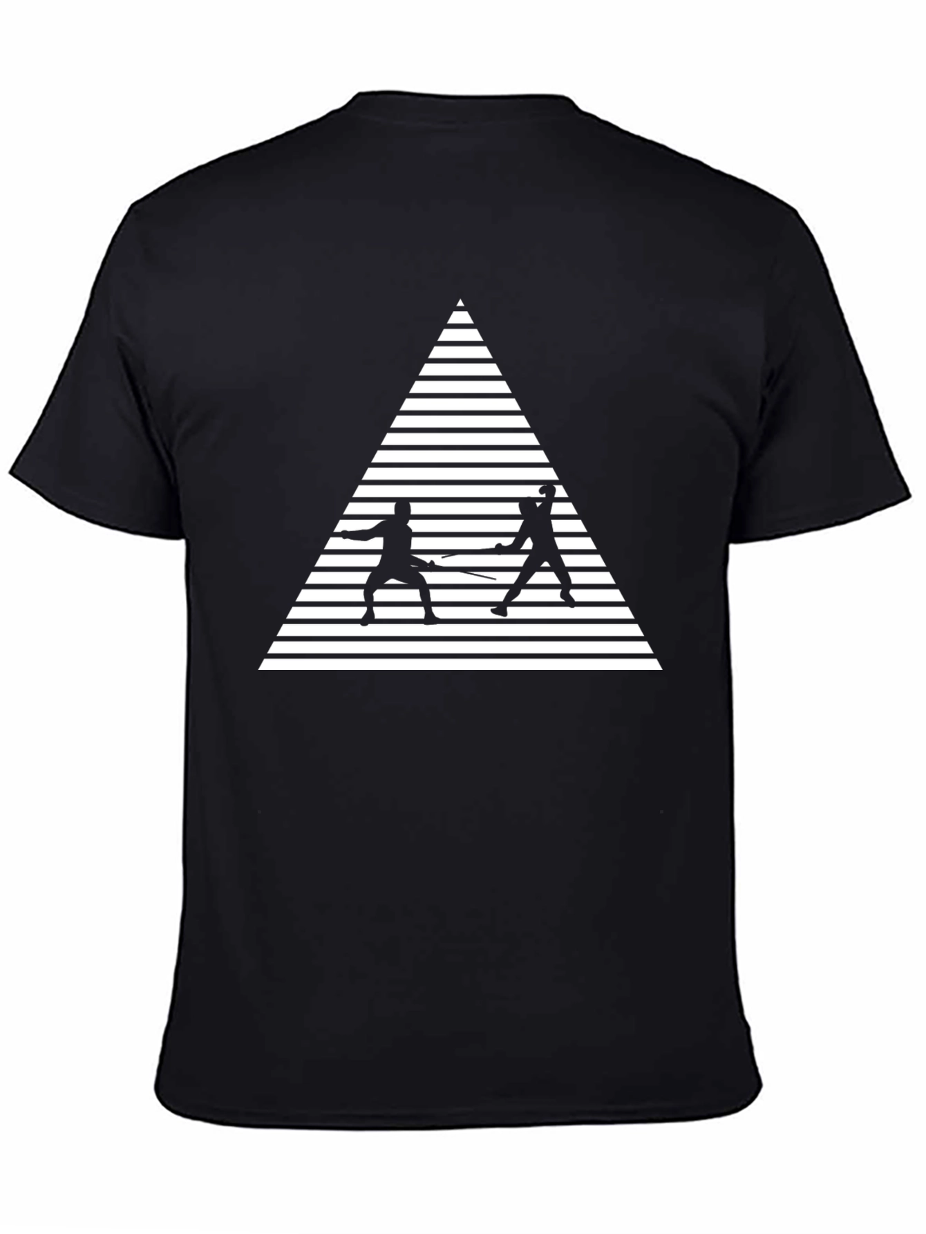 Fencing Triangle Graphic Tee - Black Cotton Shirt