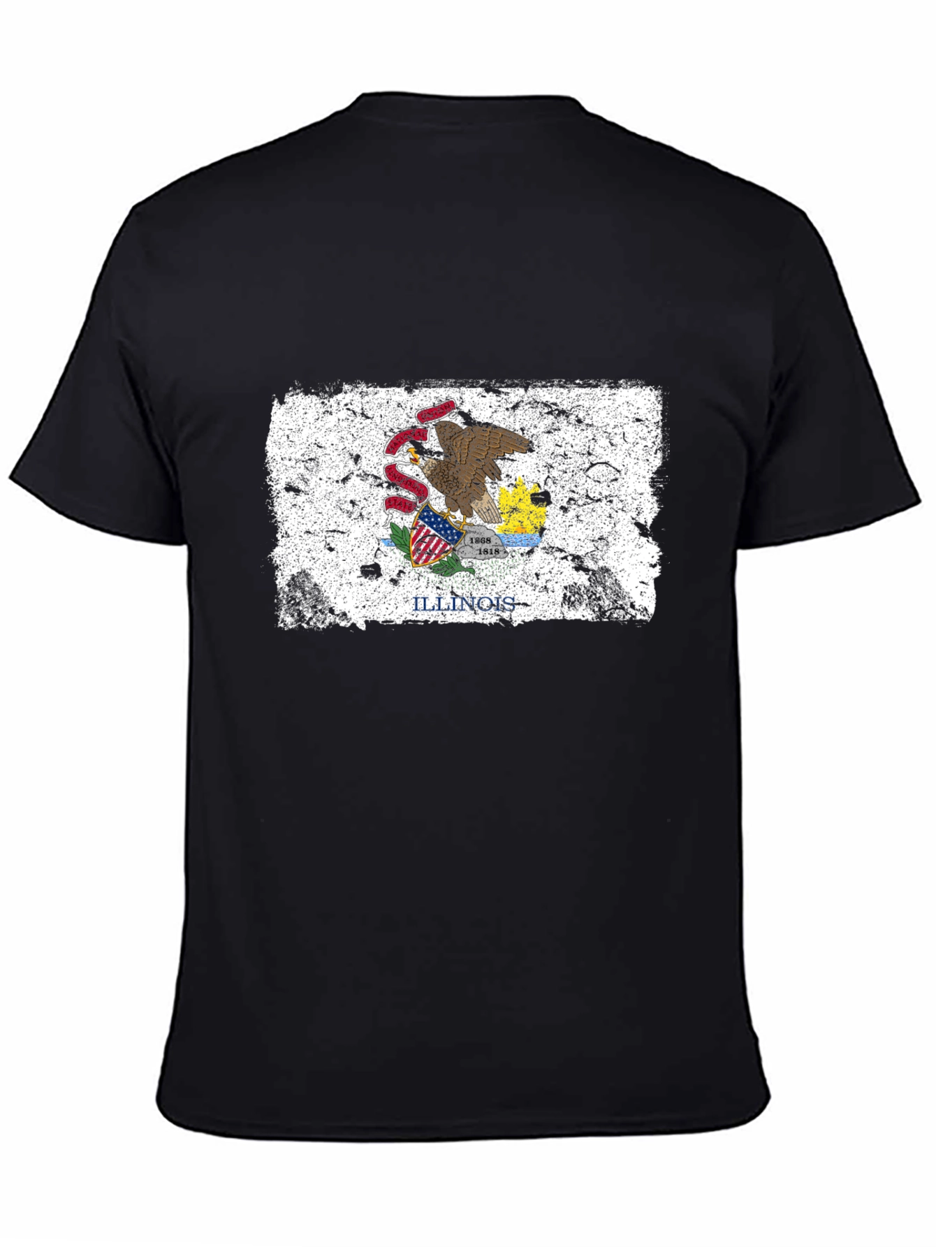 Illinois Flag Grunge Style Black T-Shirt