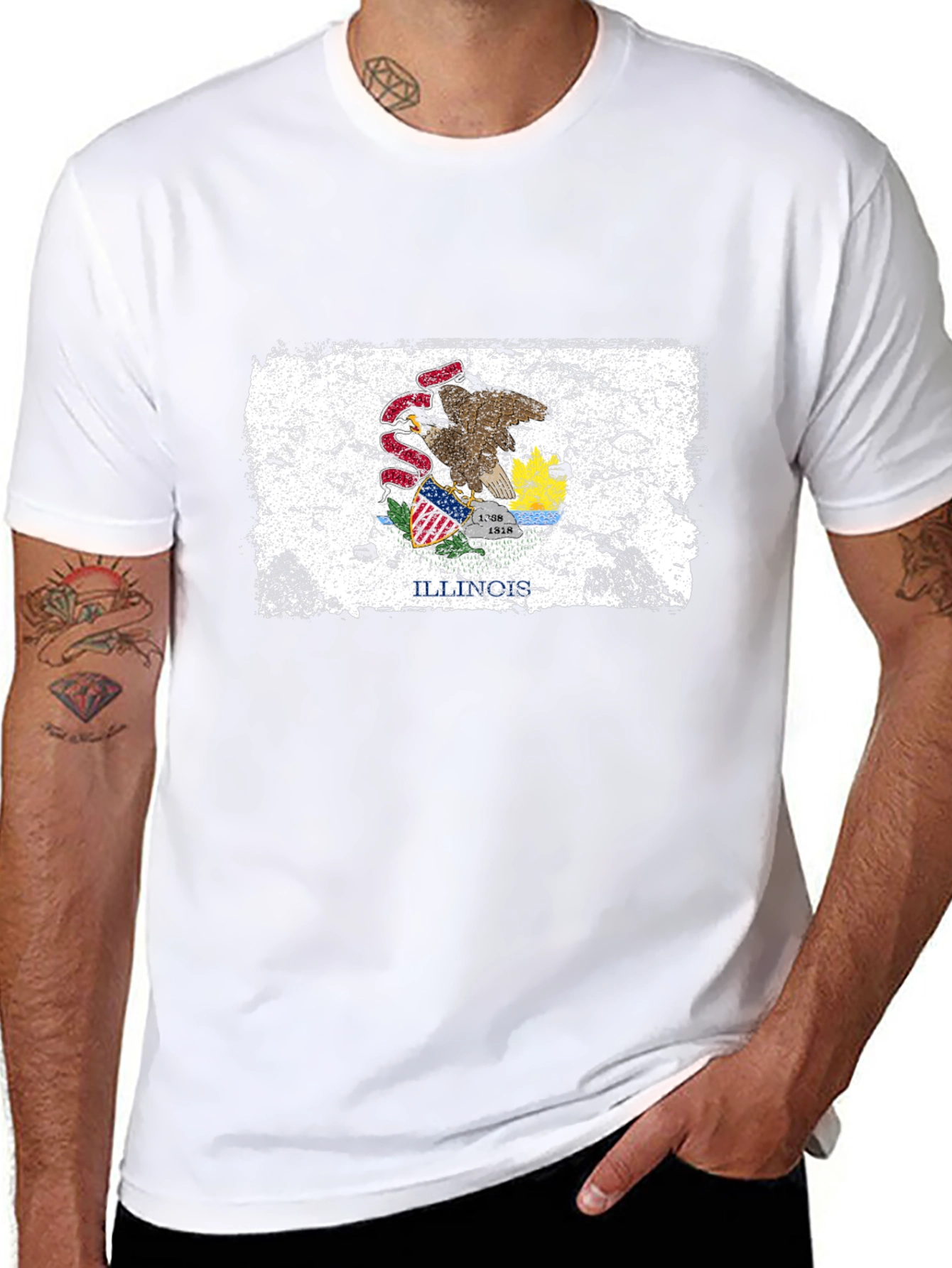 Illinois Flag Grunge Style Black T-Shirt