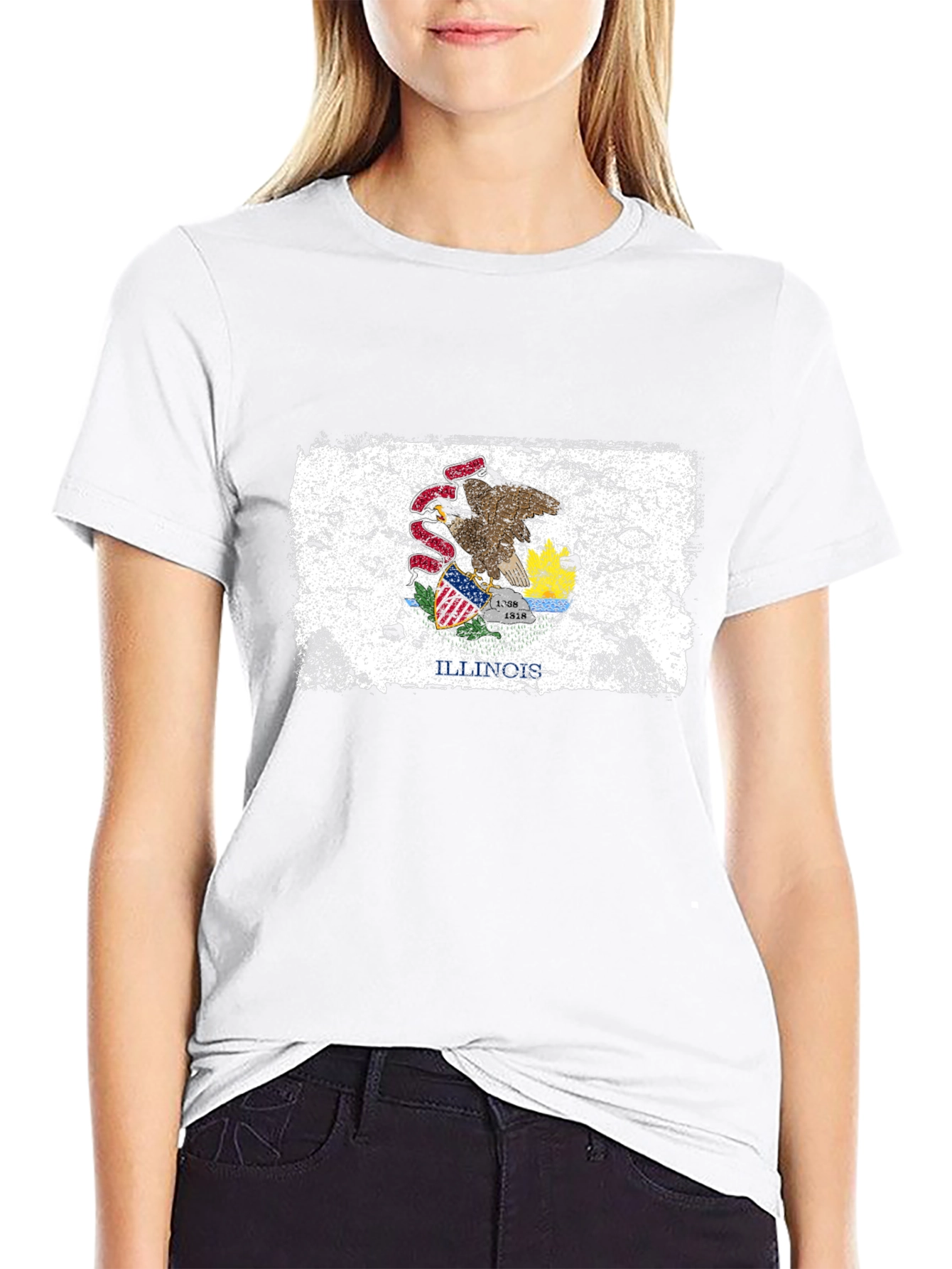 Illinois Flag Grunge Style Black T-Shirt
