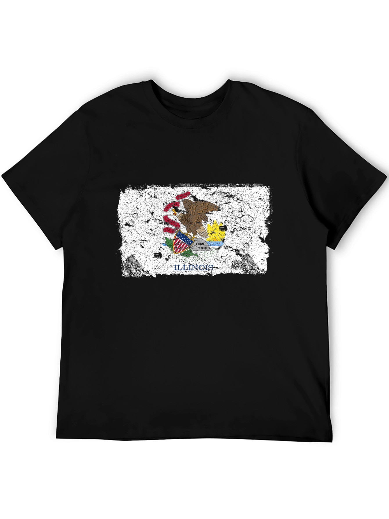 Illinois Flag Grunge Style Black T-Shirt