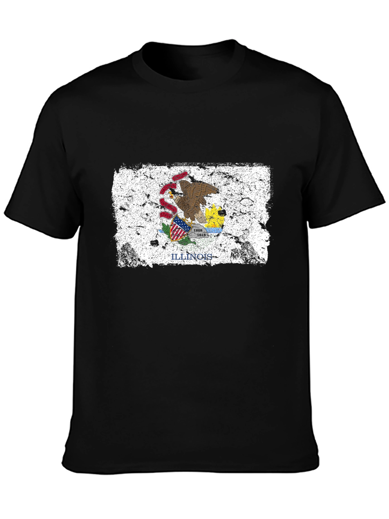 Illinois Flag Grunge Style Black T-Shirt