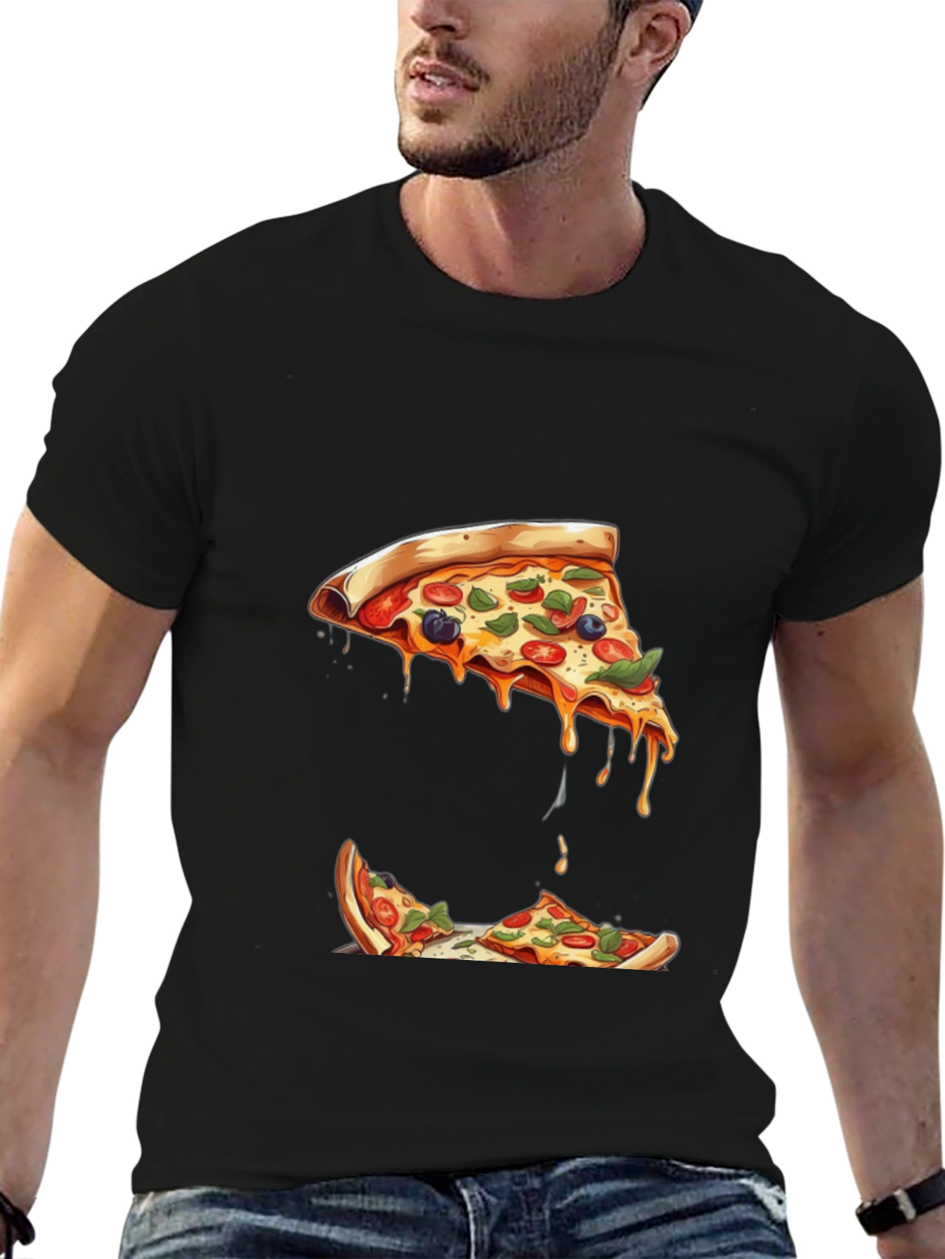 Pizza Slice Graphic Black T-Shirt