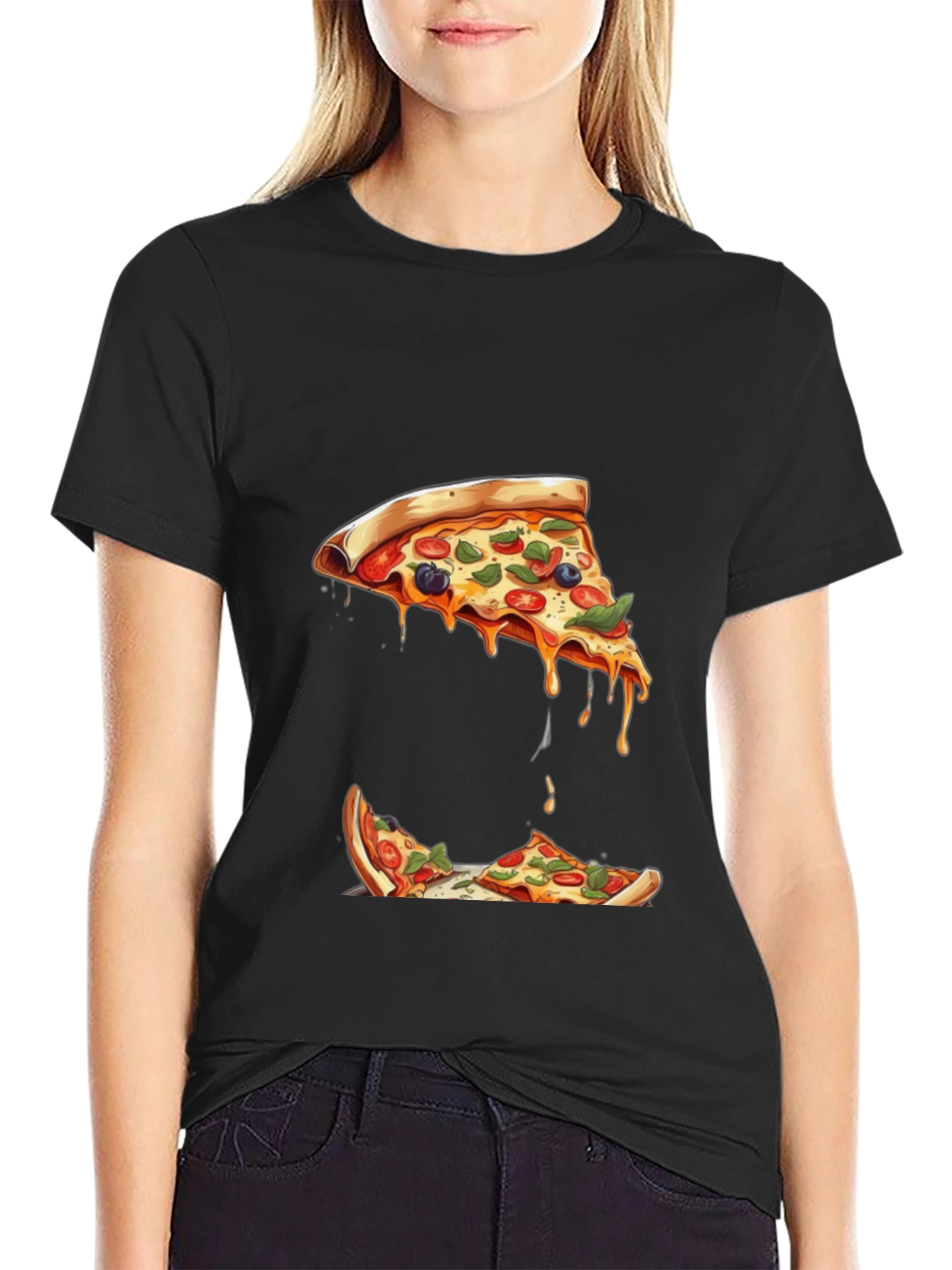 Pizza Slice Graphic Black T-Shirt