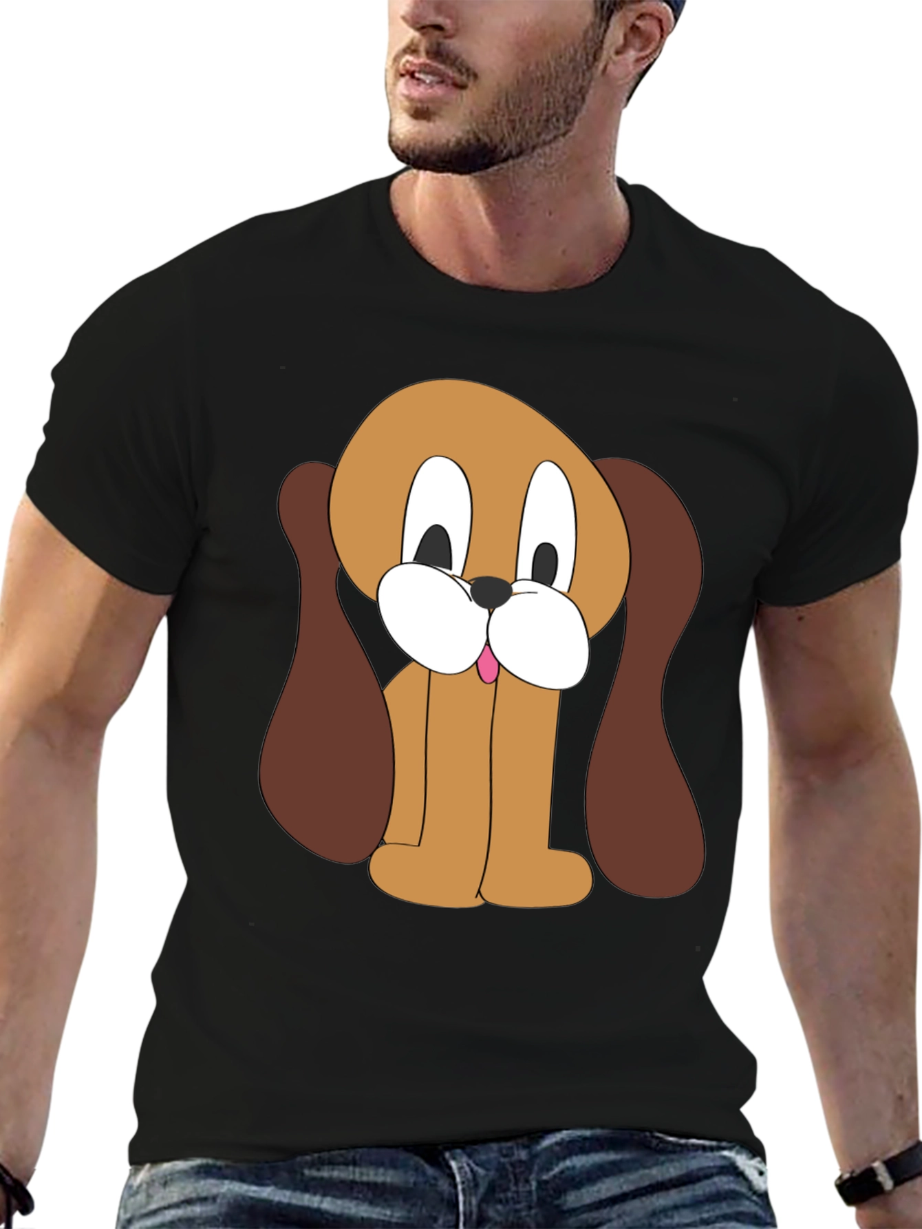 Cartoon Dog Graphic Black T-Shirt