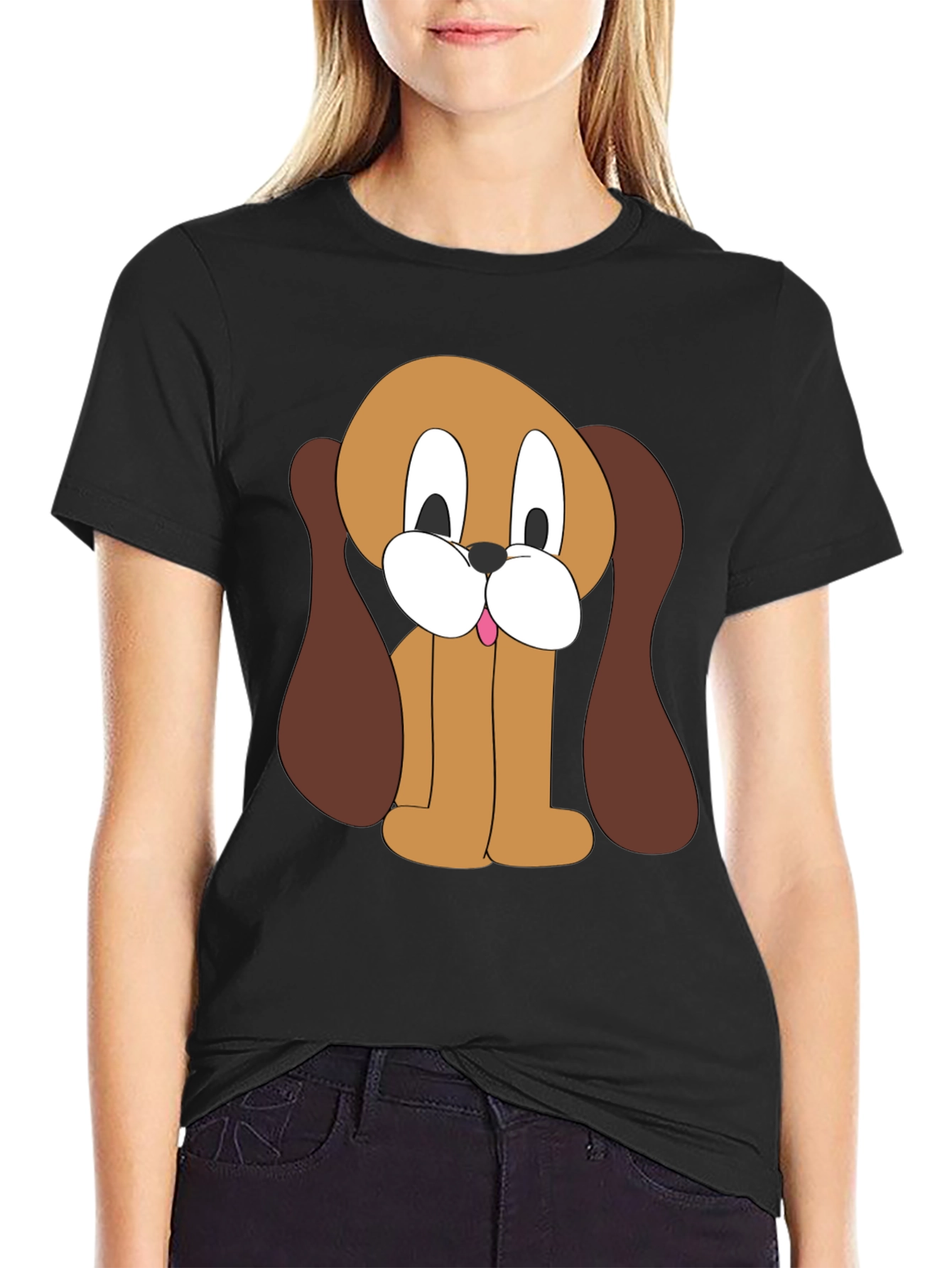 Cartoon Dog Graphic Black T-Shirt