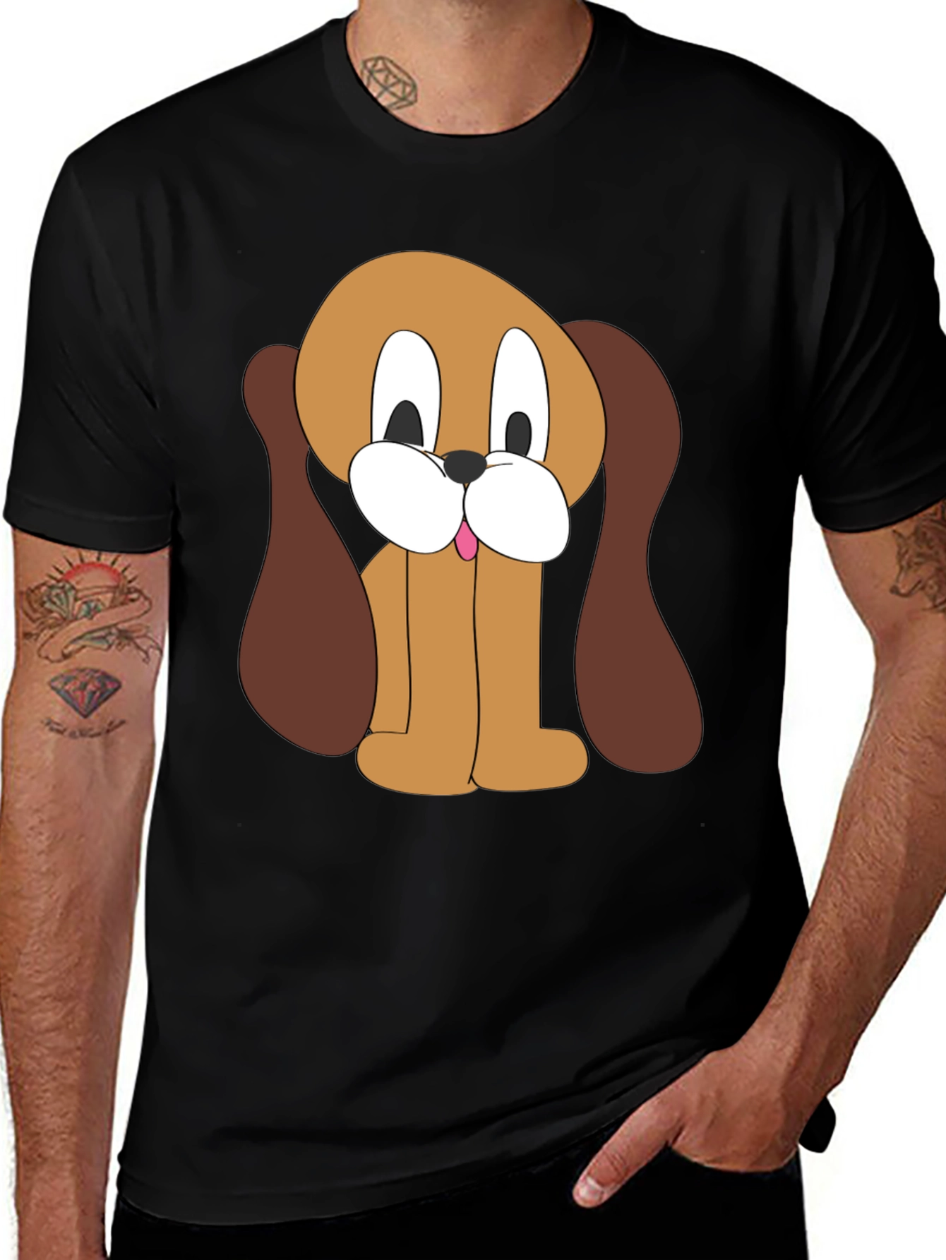 Cartoon Dog Graphic Black T-Shirt