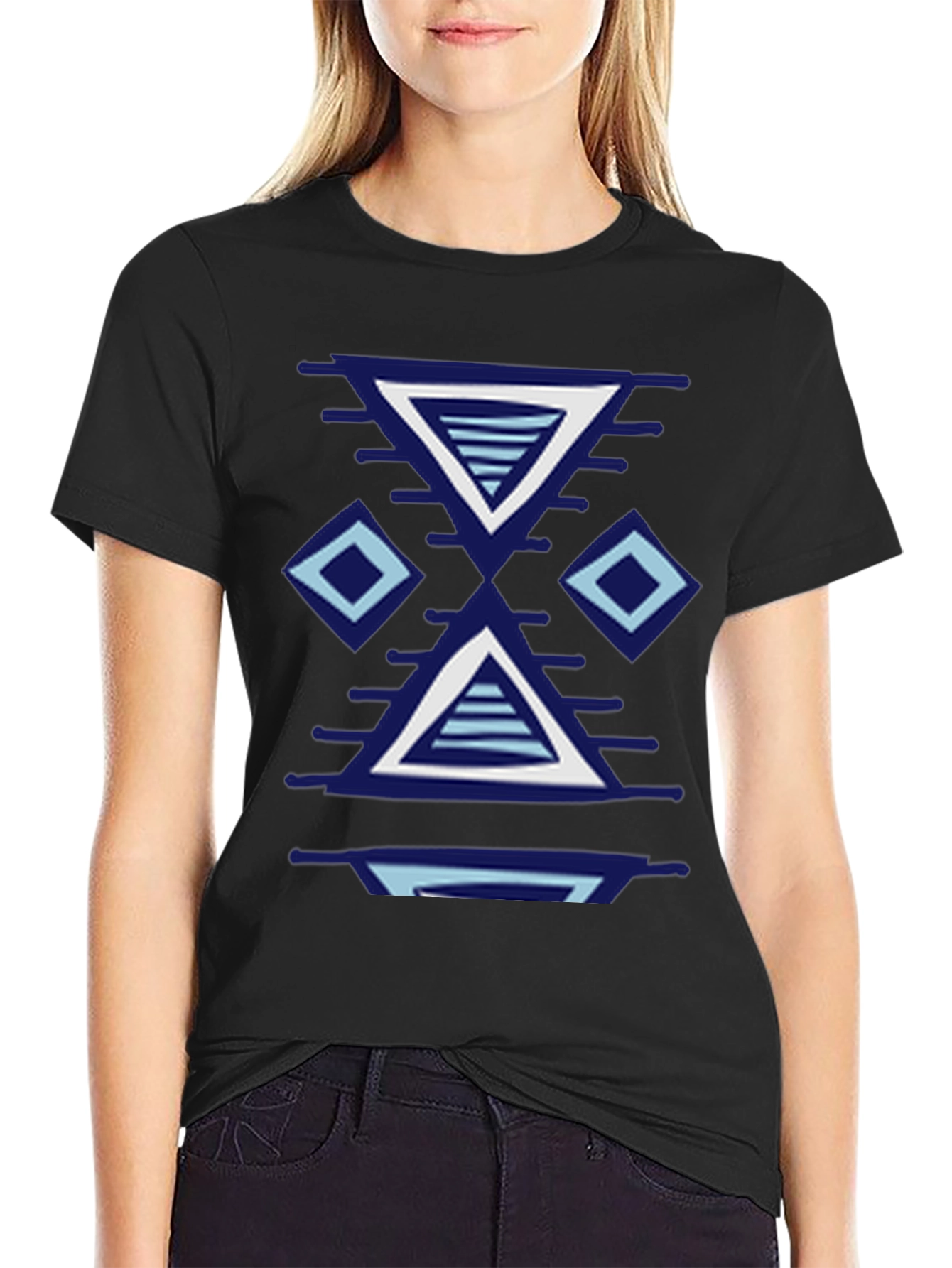 Geometric Patterned Black T-Shirt